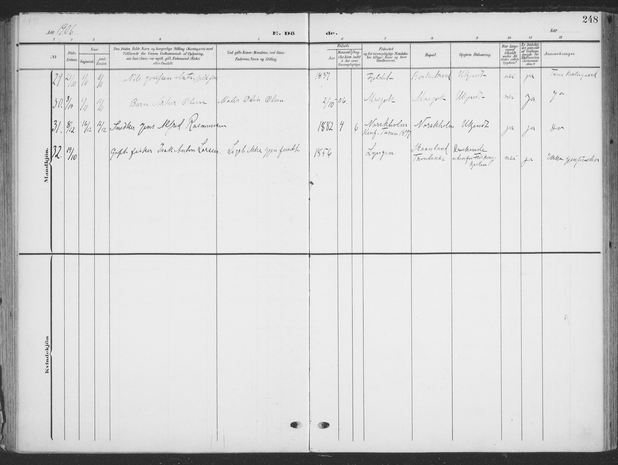 Tana sokneprestkontor, AV/SATØ-S-1334/H/Ha/L0007kirke: Parish register (official) no. 7, 1904-1918, p. 248