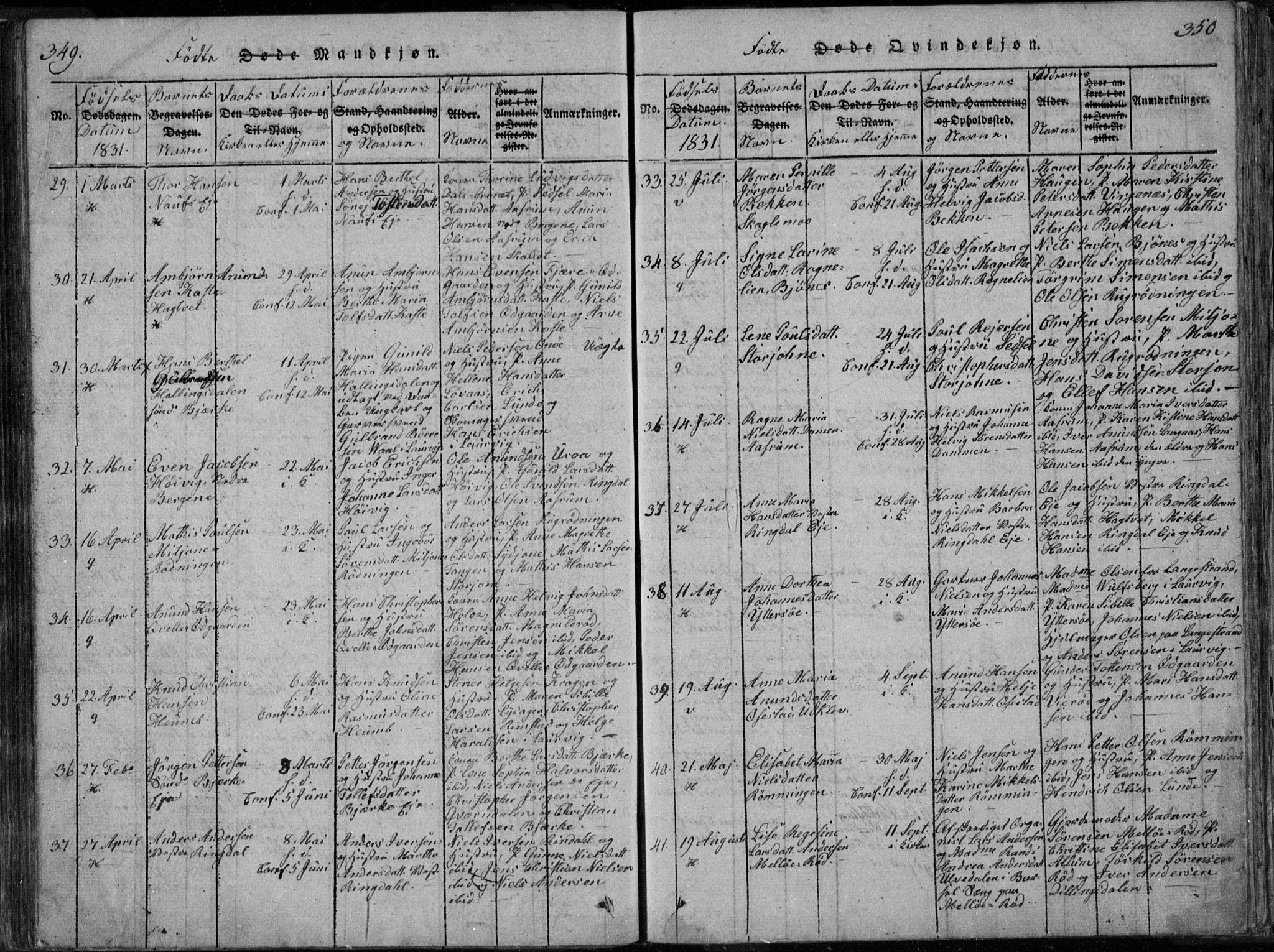 Hedrum kirkebøker, AV/SAKO-A-344/F/Fa/L0004: Parish register (official) no. I 4, 1817-1835, p. 349-350