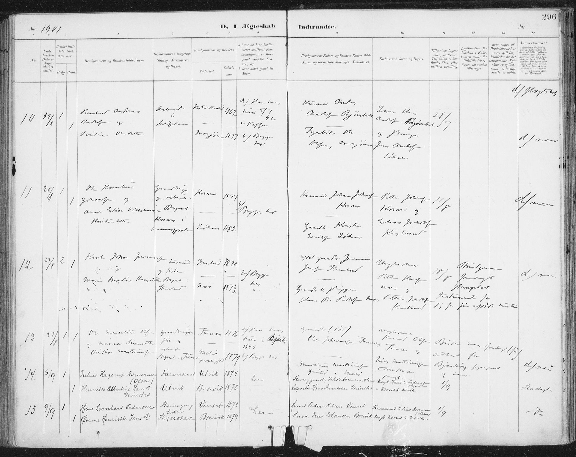 Ministerialprotokoller, klokkerbøker og fødselsregistre - Nordland, AV/SAT-A-1459/852/L0741: Parish register (official) no. 852A11, 1894-1917, p. 296