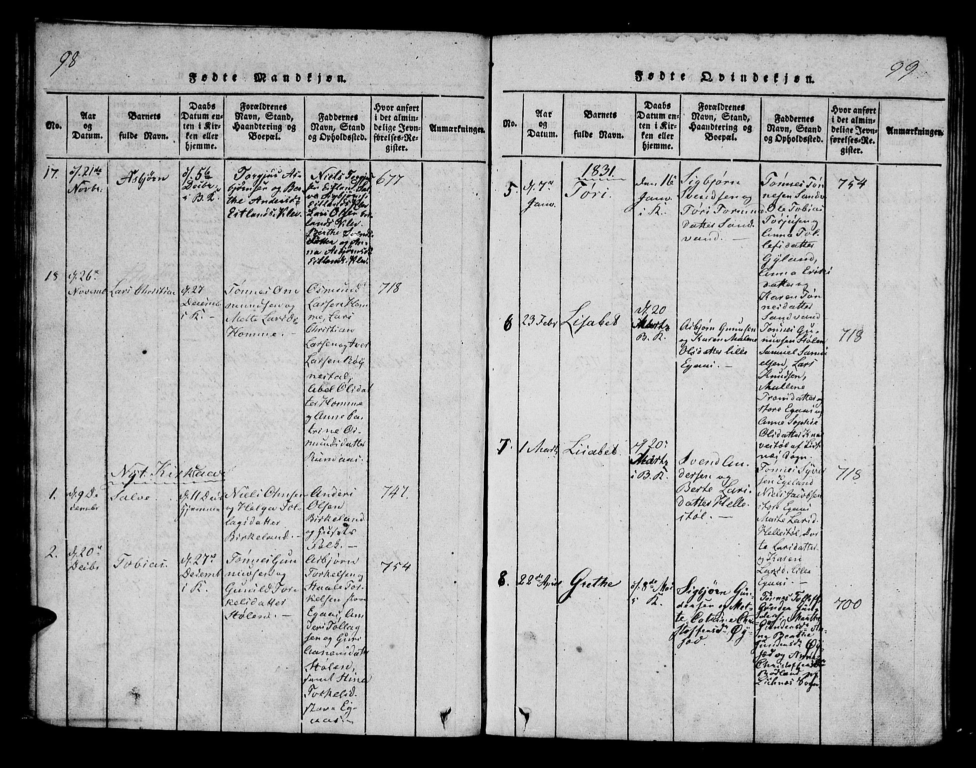 Bakke sokneprestkontor, AV/SAK-1111-0002/F/Fa/Fab/L0001: Parish register (official) no. A 1, 1815-1835, p. 98-99