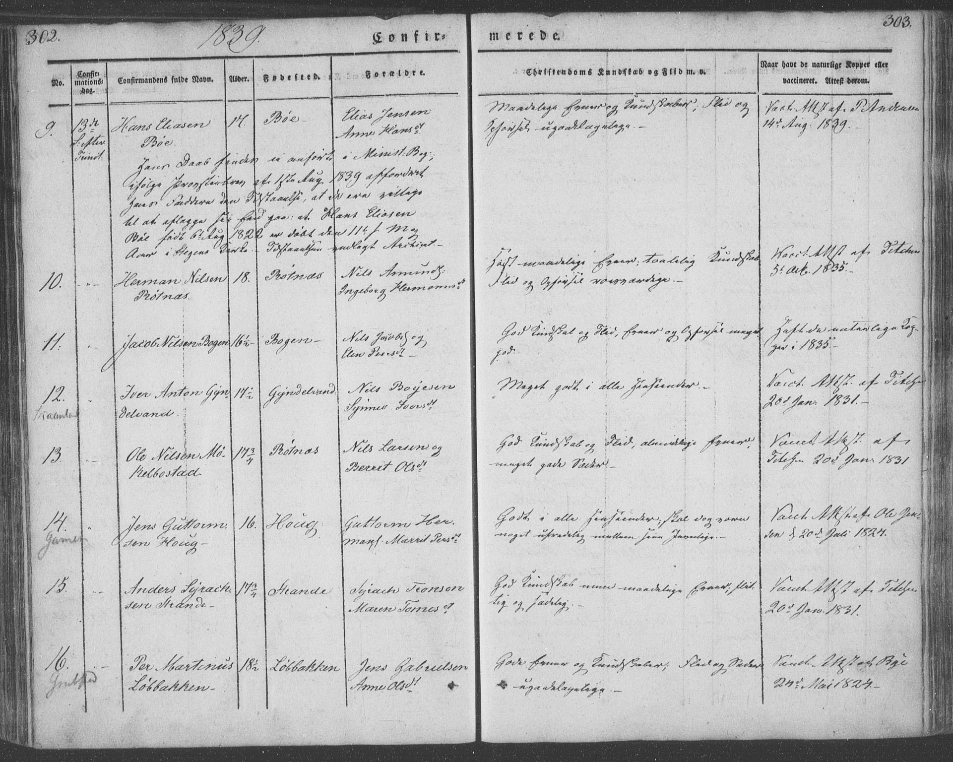 Ministerialprotokoller, klokkerbøker og fødselsregistre - Nordland, AV/SAT-A-1459/855/L0799: Parish register (official) no. 855A07, 1834-1852, p. 302-303