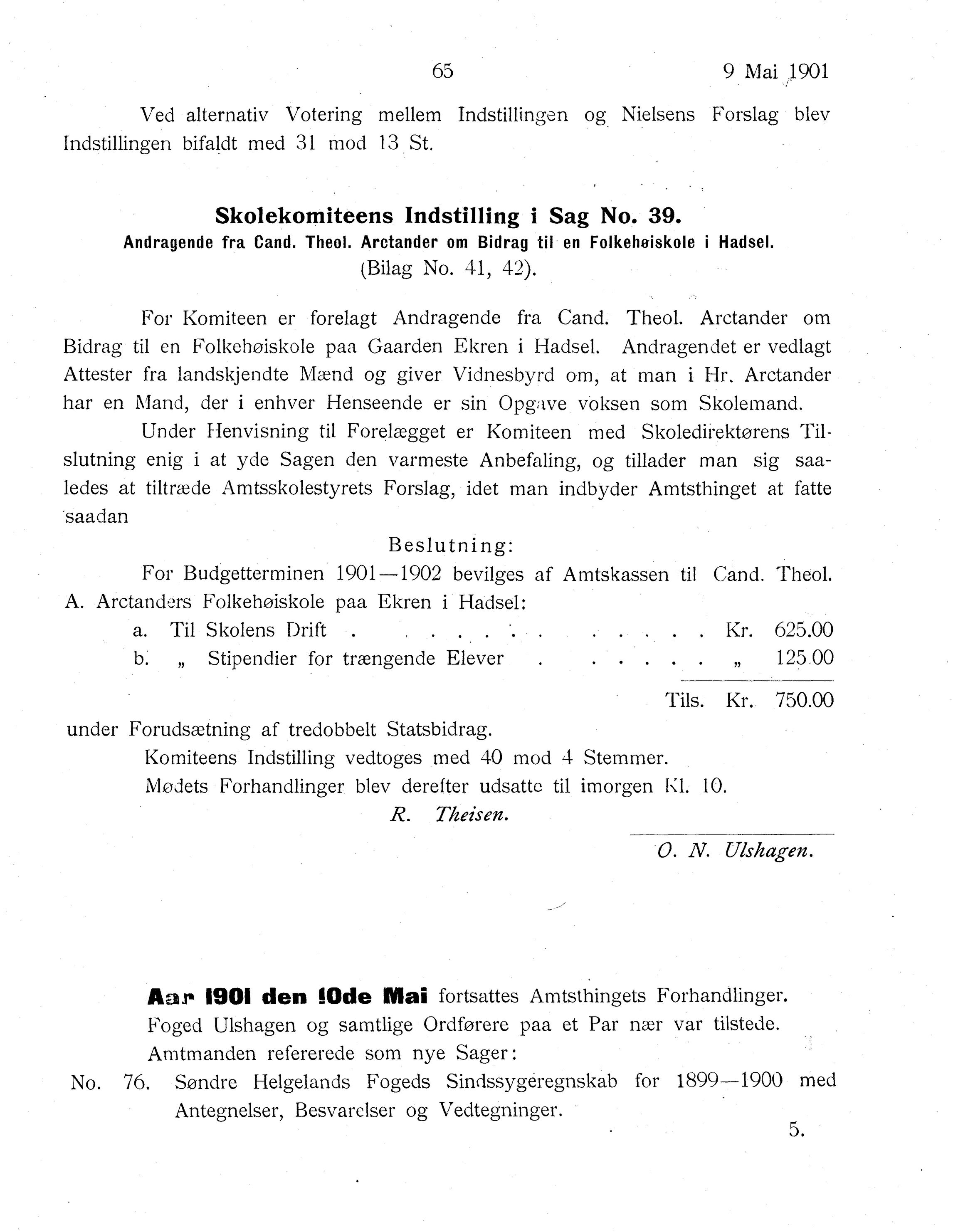 Nordland Fylkeskommune. Fylkestinget, AIN/NFK-17/176/A/Ac/L0024: Fylkestingsforhandlinger 1901, 1901, p. 65