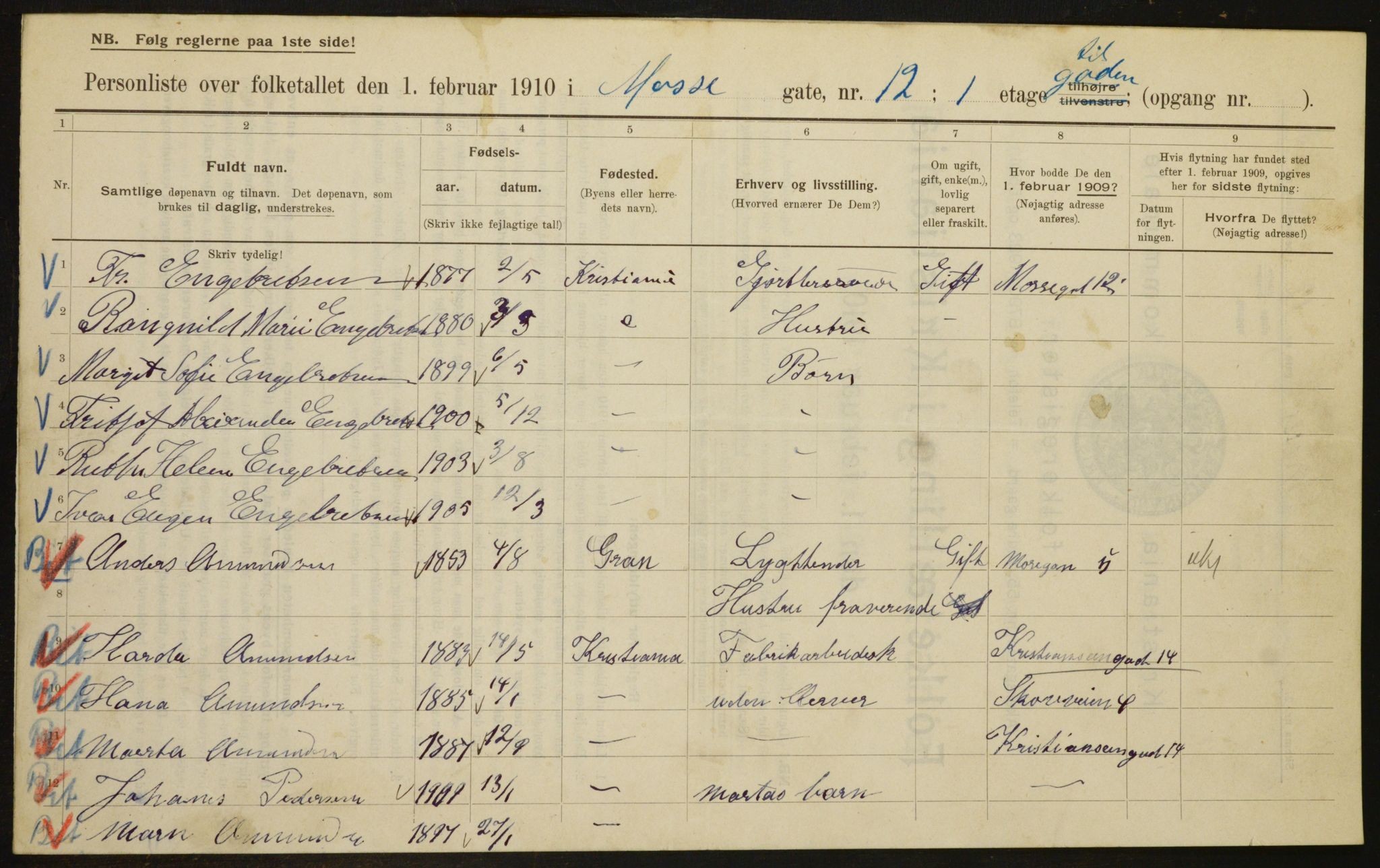 OBA, Municipal Census 1910 for Kristiania, 1910, p. 63785