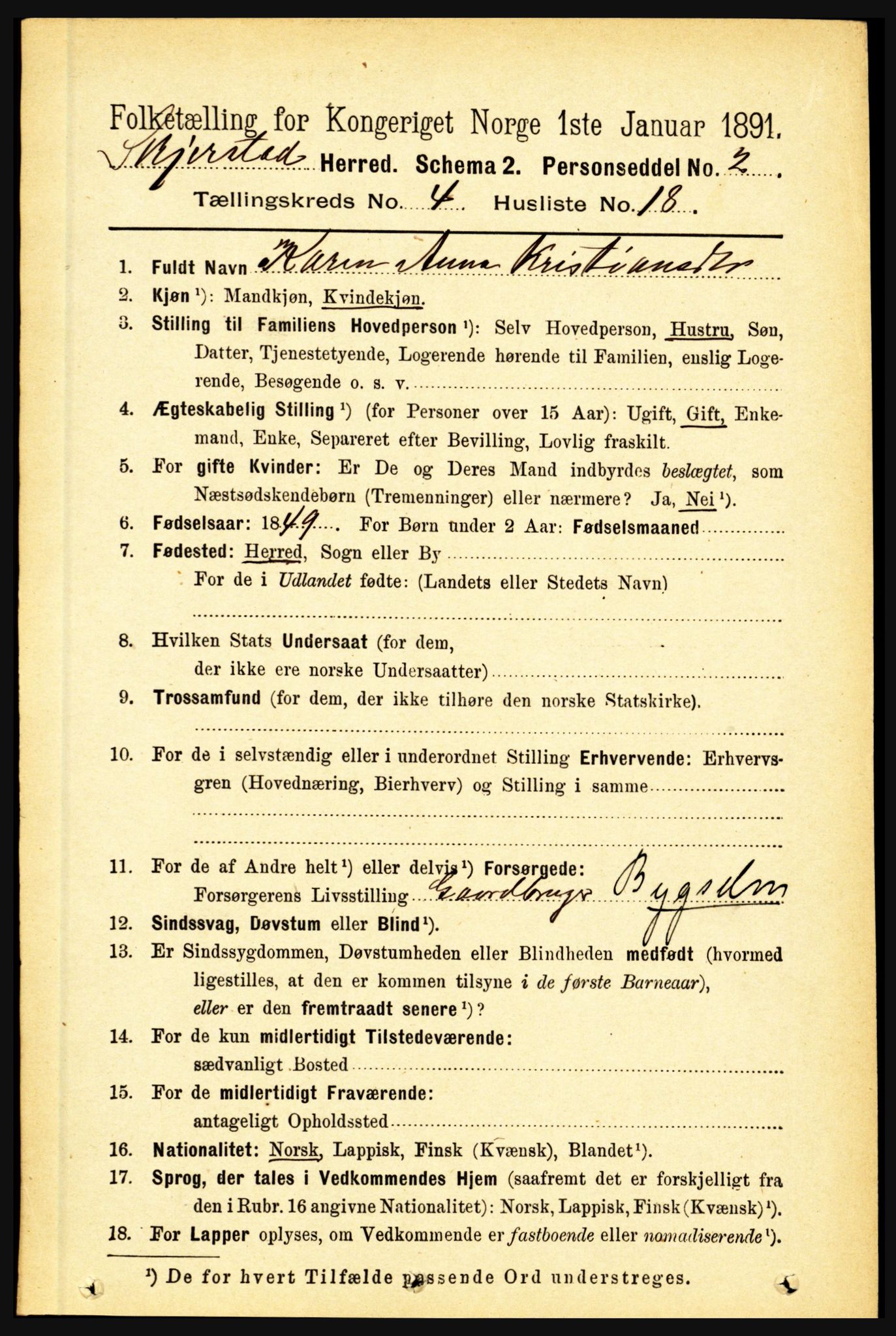 RA, 1891 census for 1842 Skjerstad, 1891, p. 1248