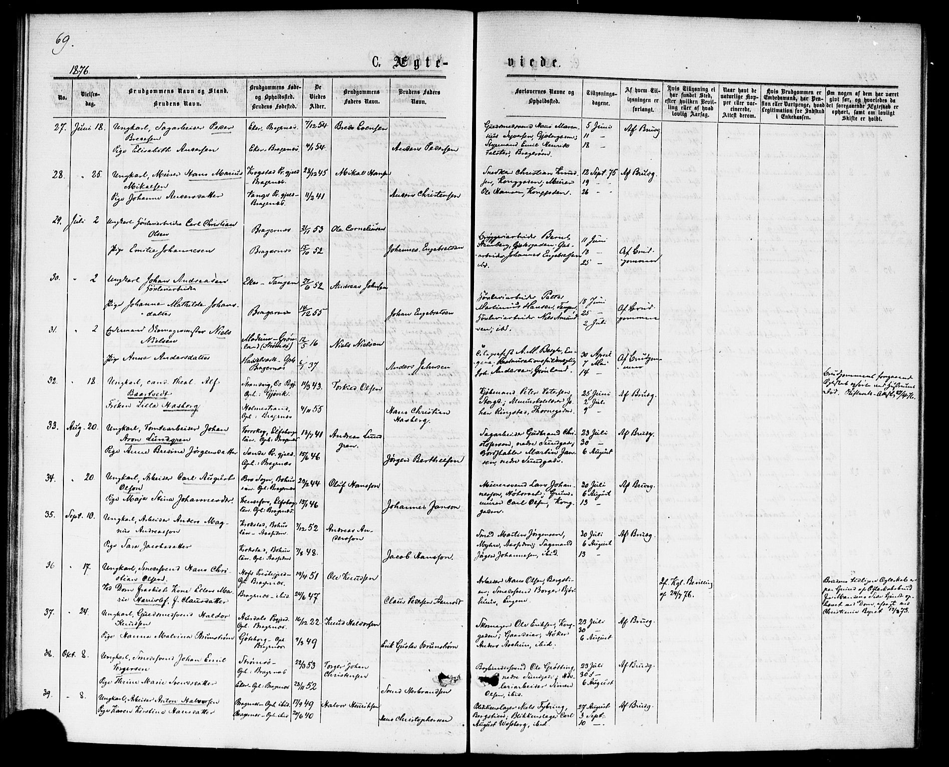Bragernes kirkebøker, SAKO/A-6/F/Fc/L0004: Parish register (official) no. III 4, 1875-1877, p. 69