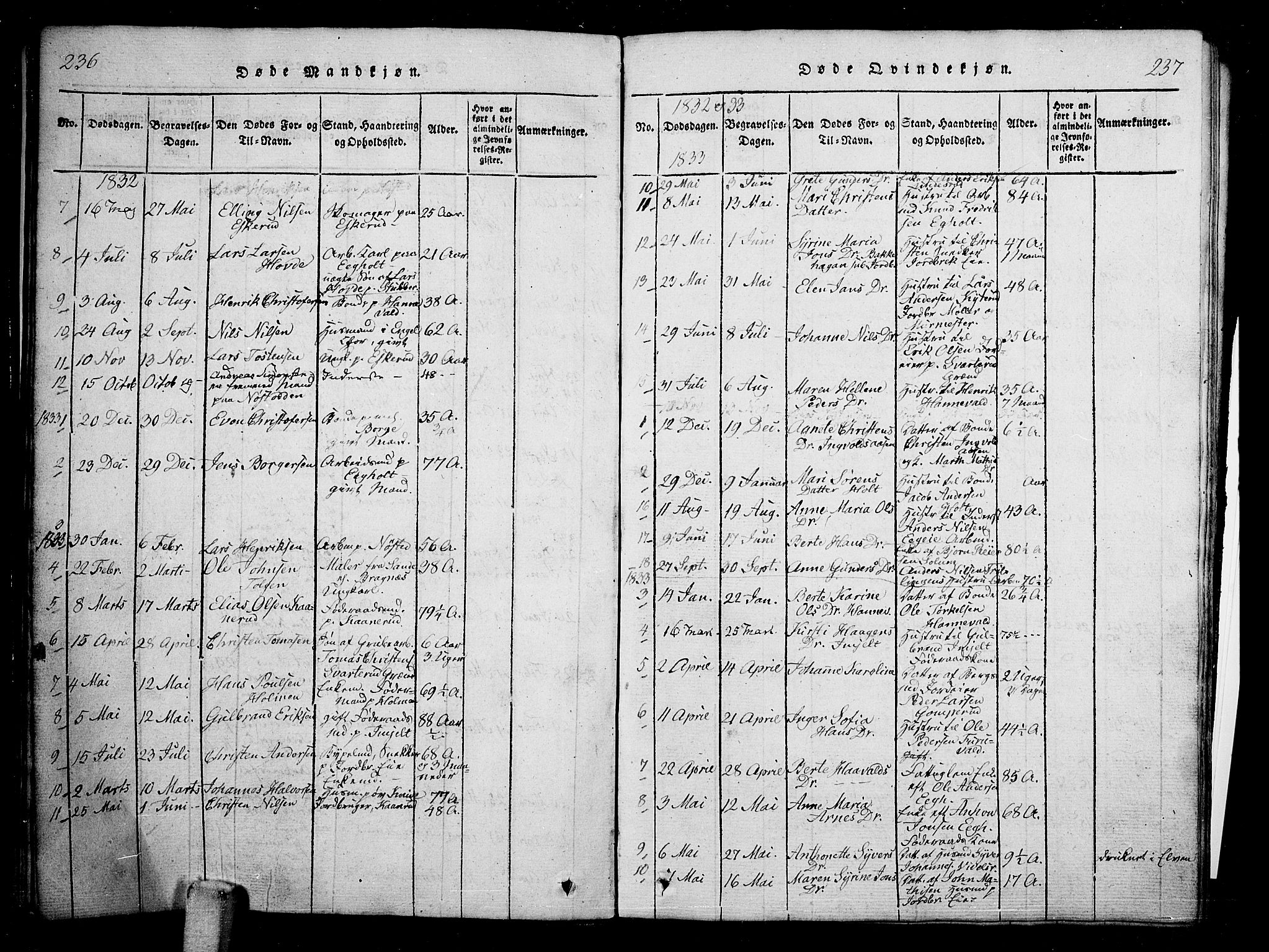 Skoger kirkebøker, SAKO/A-59/G/Ga/L0001: Parish register (copy) no. I 1, 1814-1845, p. 236-237
