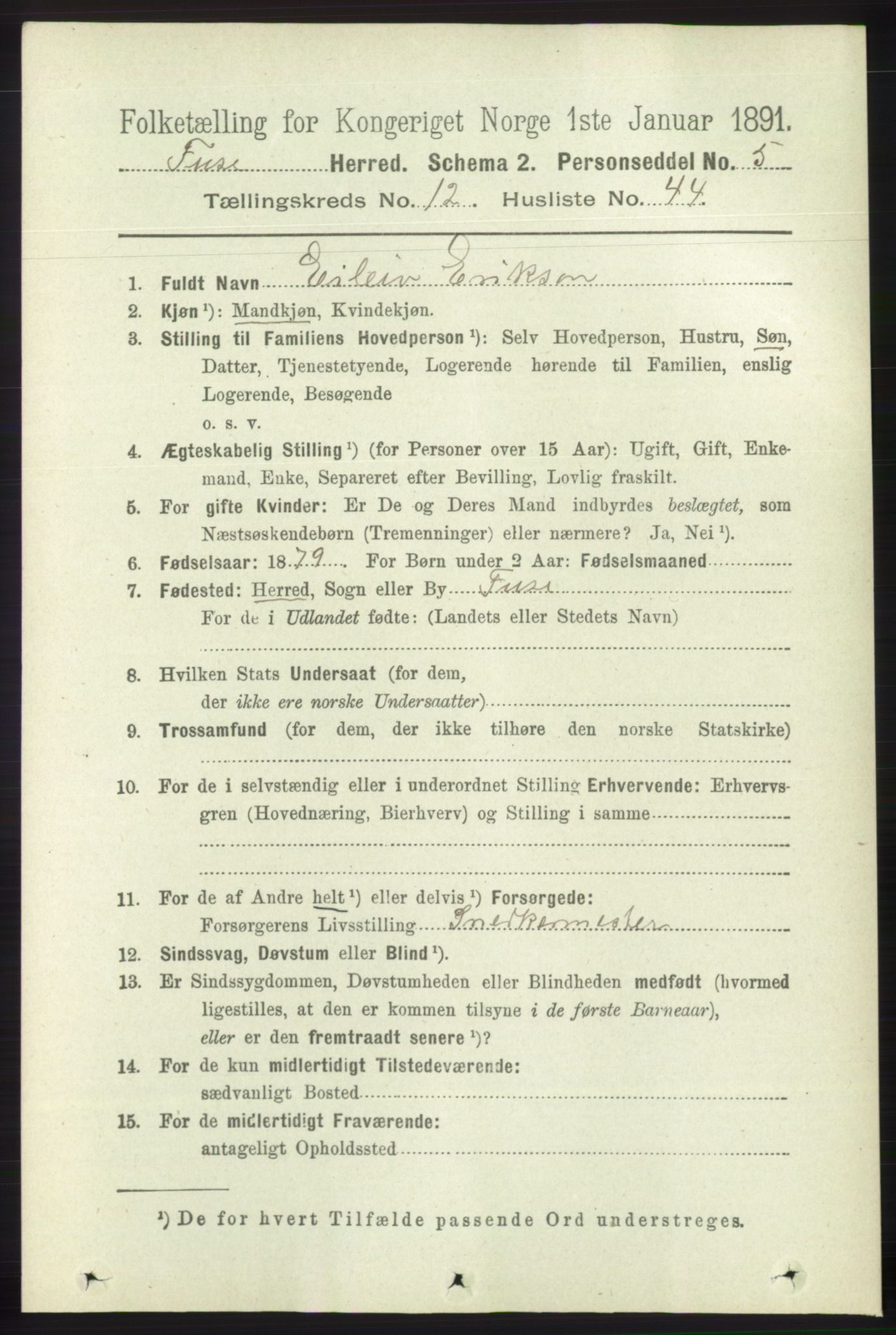 RA, 1891 census for 1241 Fusa, 1891, p. 2610