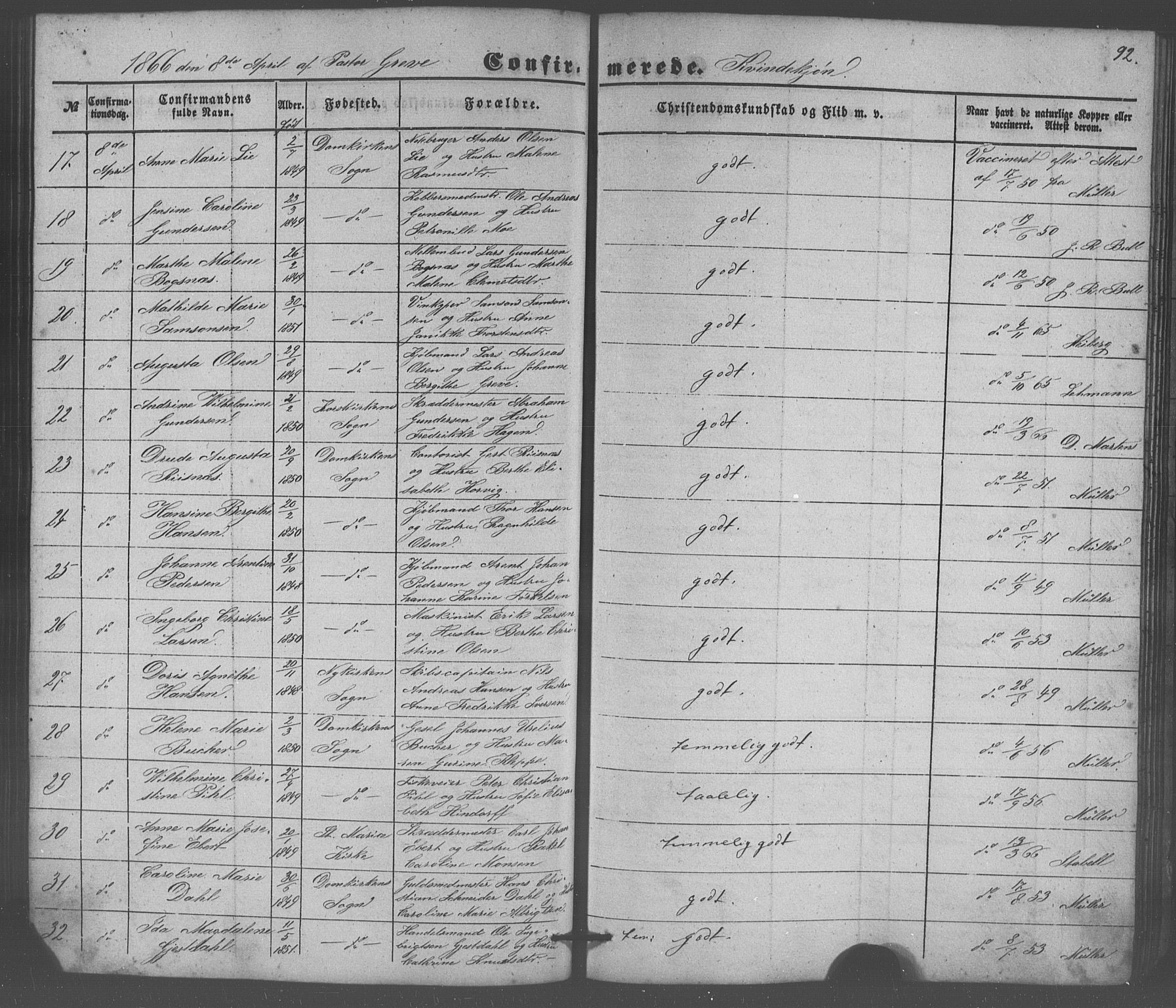Domkirken sokneprestembete, SAB/A-74801/H/Haa/L0064: Curate's parish register no. A 2, 1850-1872, p. 92