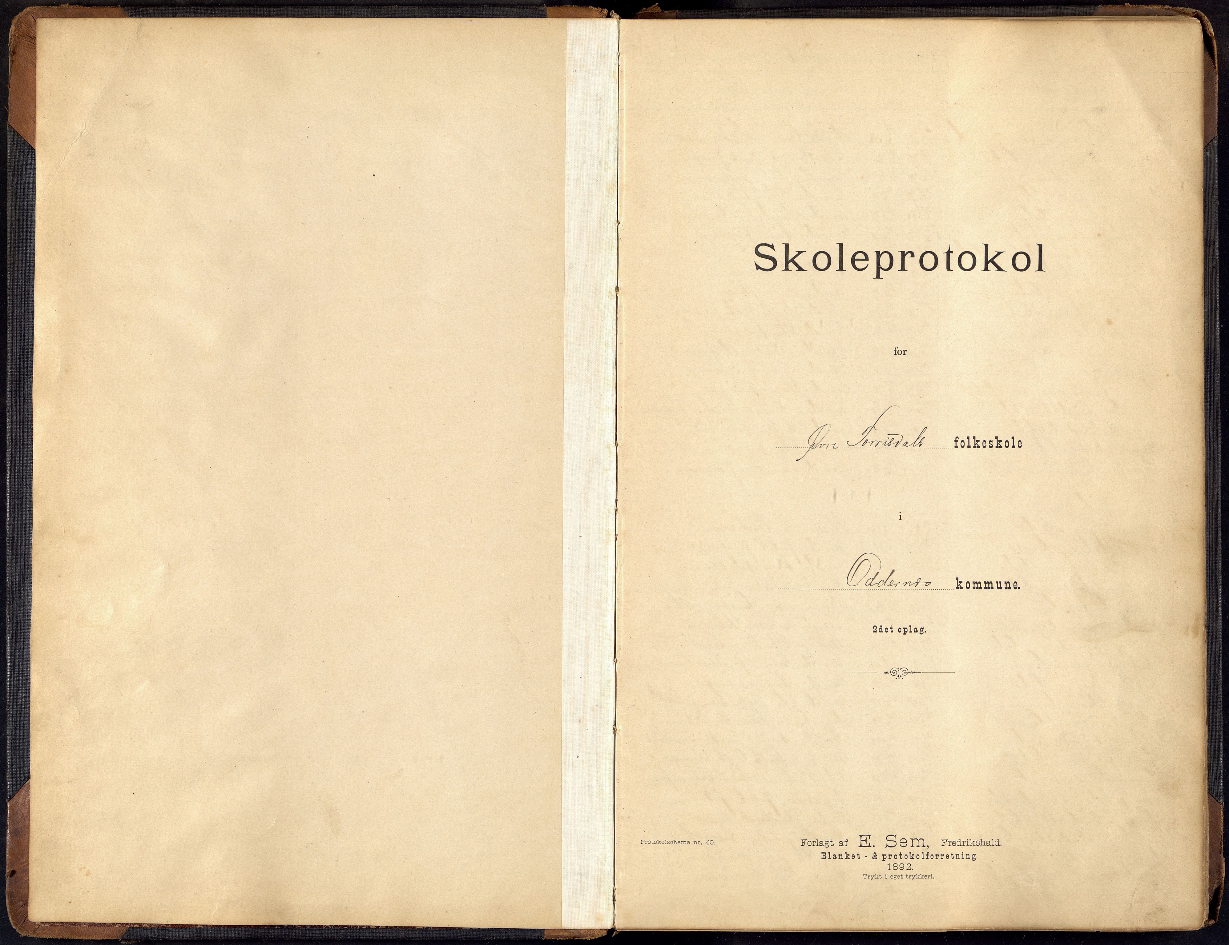 Oddernes kommune - Øvre Torridal skolekrets, ARKSOR/1001OD559/H/Ha/L0001: Skoleprotokoll, 1892-1912