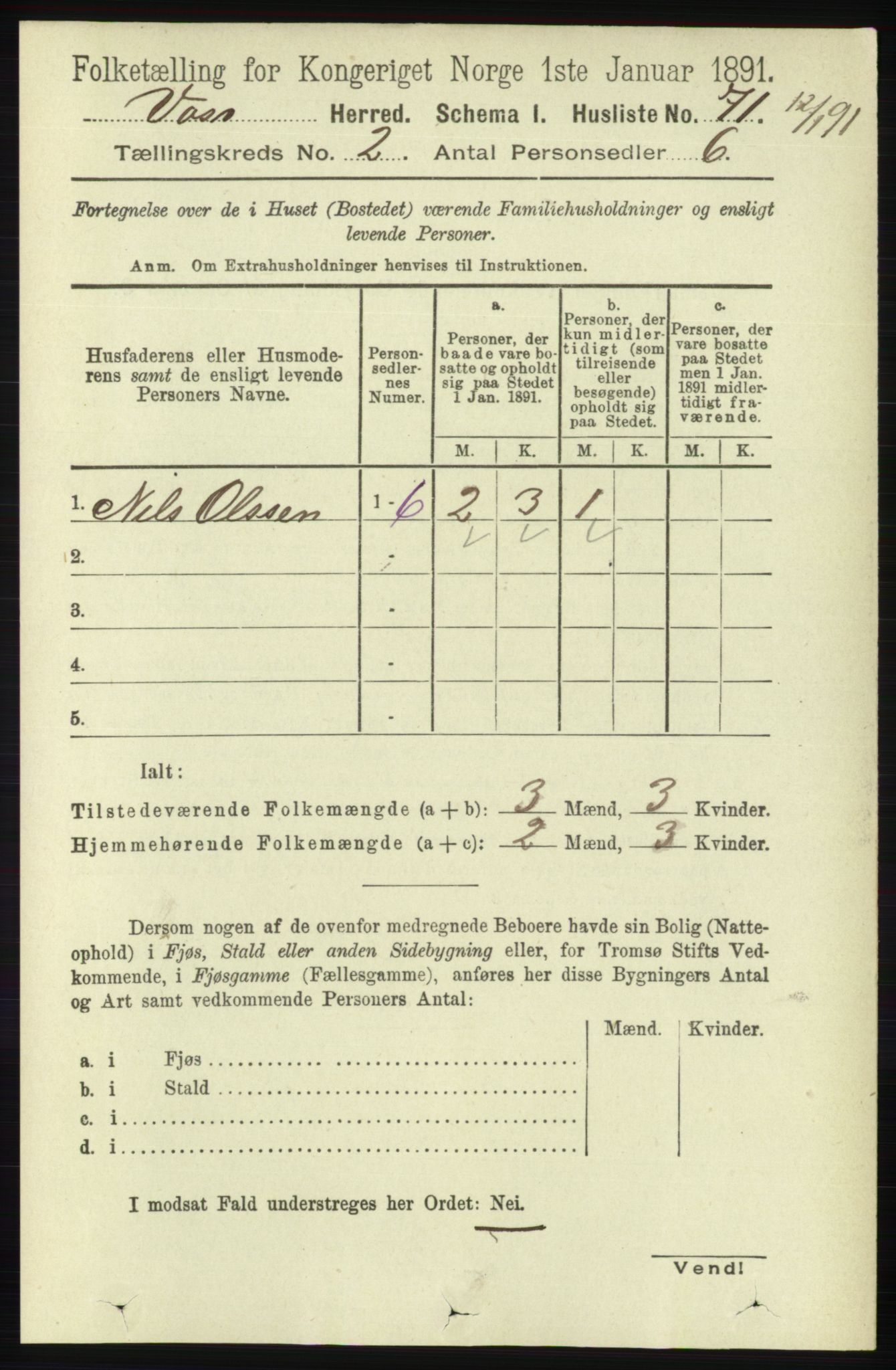 RA, 1891 census for 1235 Voss, 1891, p. 613