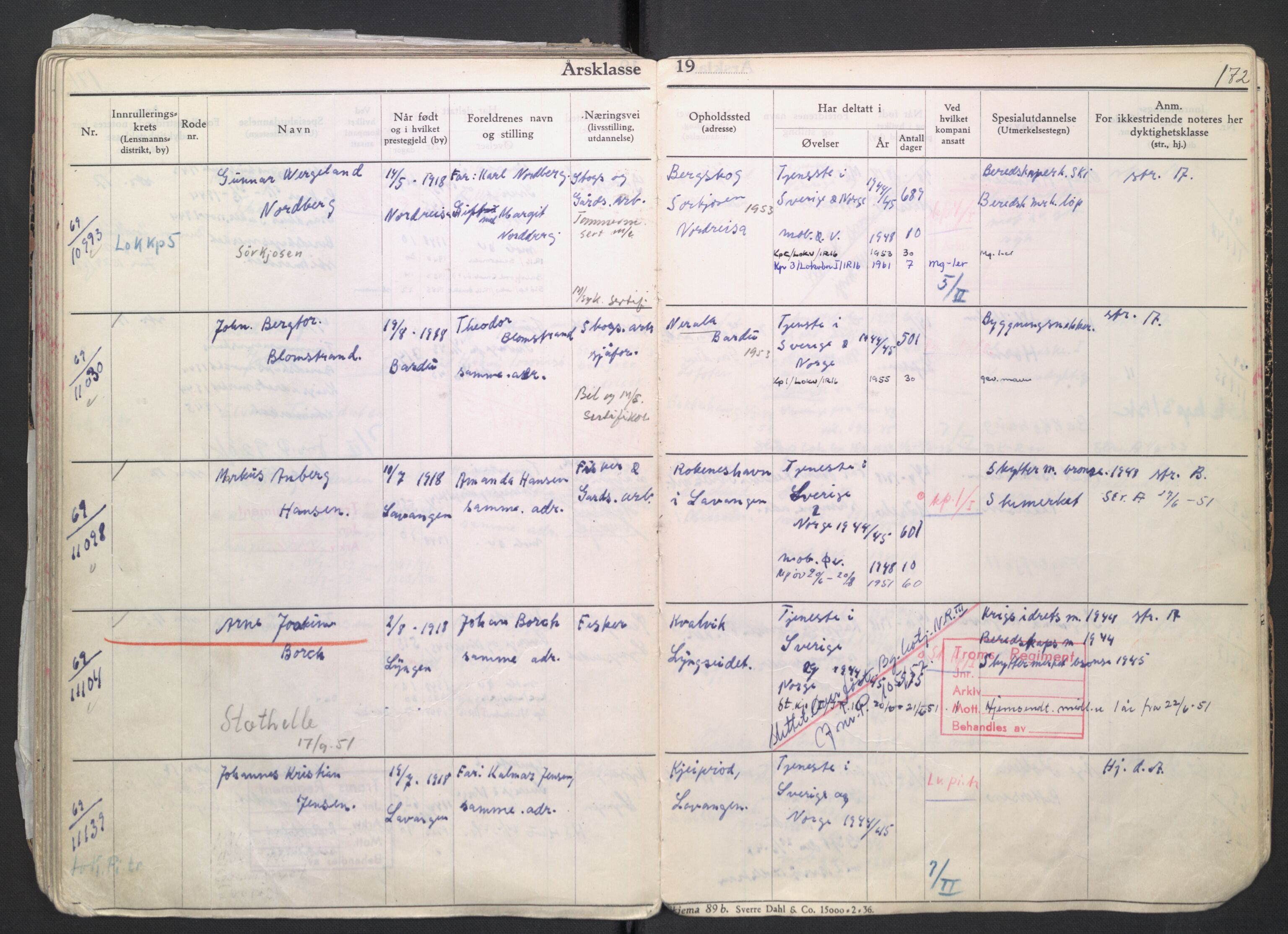 Forsvaret, Troms infanteriregiment nr. 16, AV/RA-RAFA-3146/P/Pa/L0007/0004: Ruller / Rulle for regimentets menige mannskaper, årsklasse 1939, 1939, p. 172