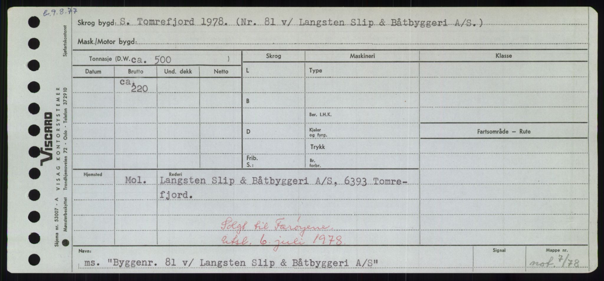 Sjøfartsdirektoratet med forløpere, Skipsmålingen, RA/S-1627/H/Hd/L0006: Fartøy, Byg-Båt, p. 495