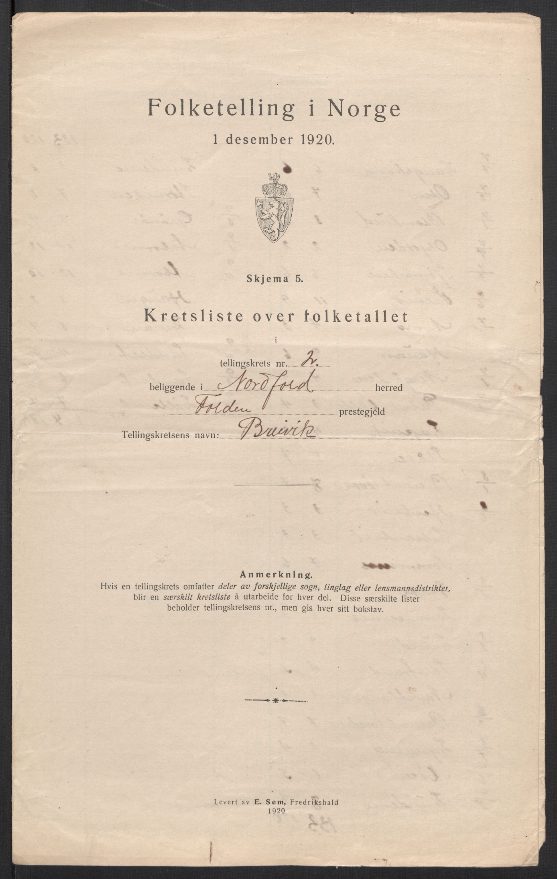 SAT, 1920 census for Nordfold, 1920, p. 10