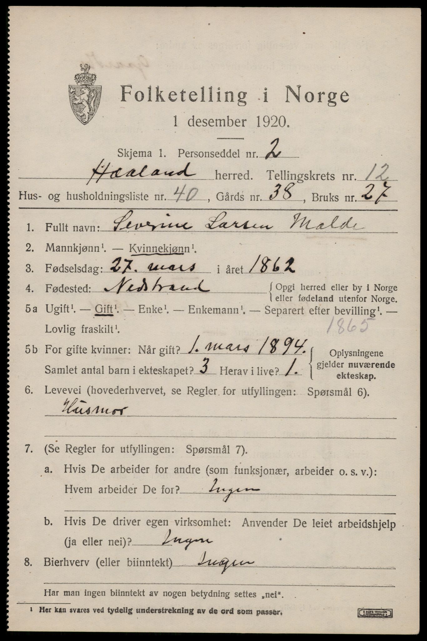 SAST, 1920 census for Håland, 1920, p. 9229