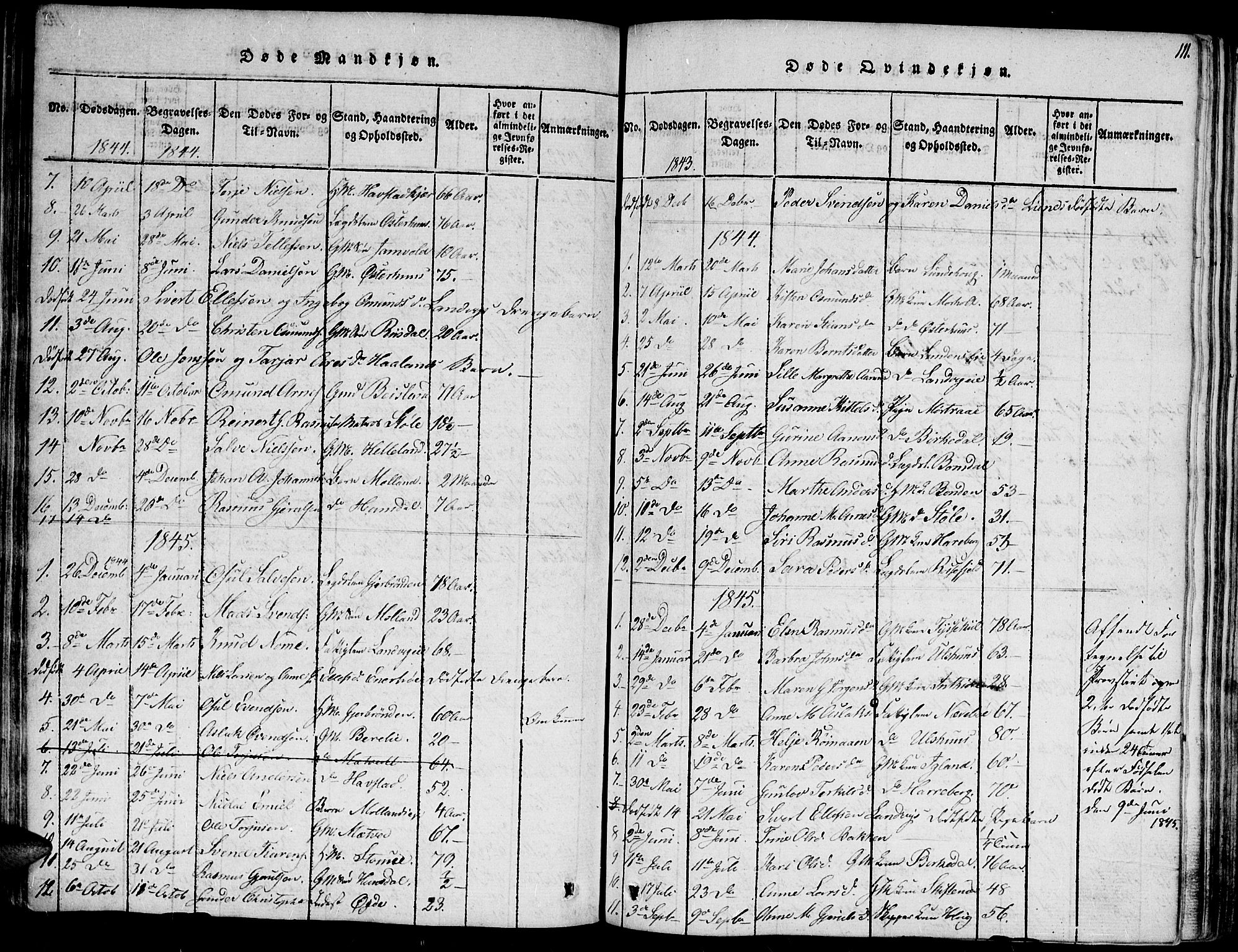 Hommedal sokneprestkontor, SAK/1111-0023/F/Fa/Fab/L0003: Parish register (official) no. A 3, 1815-1848, p. 111