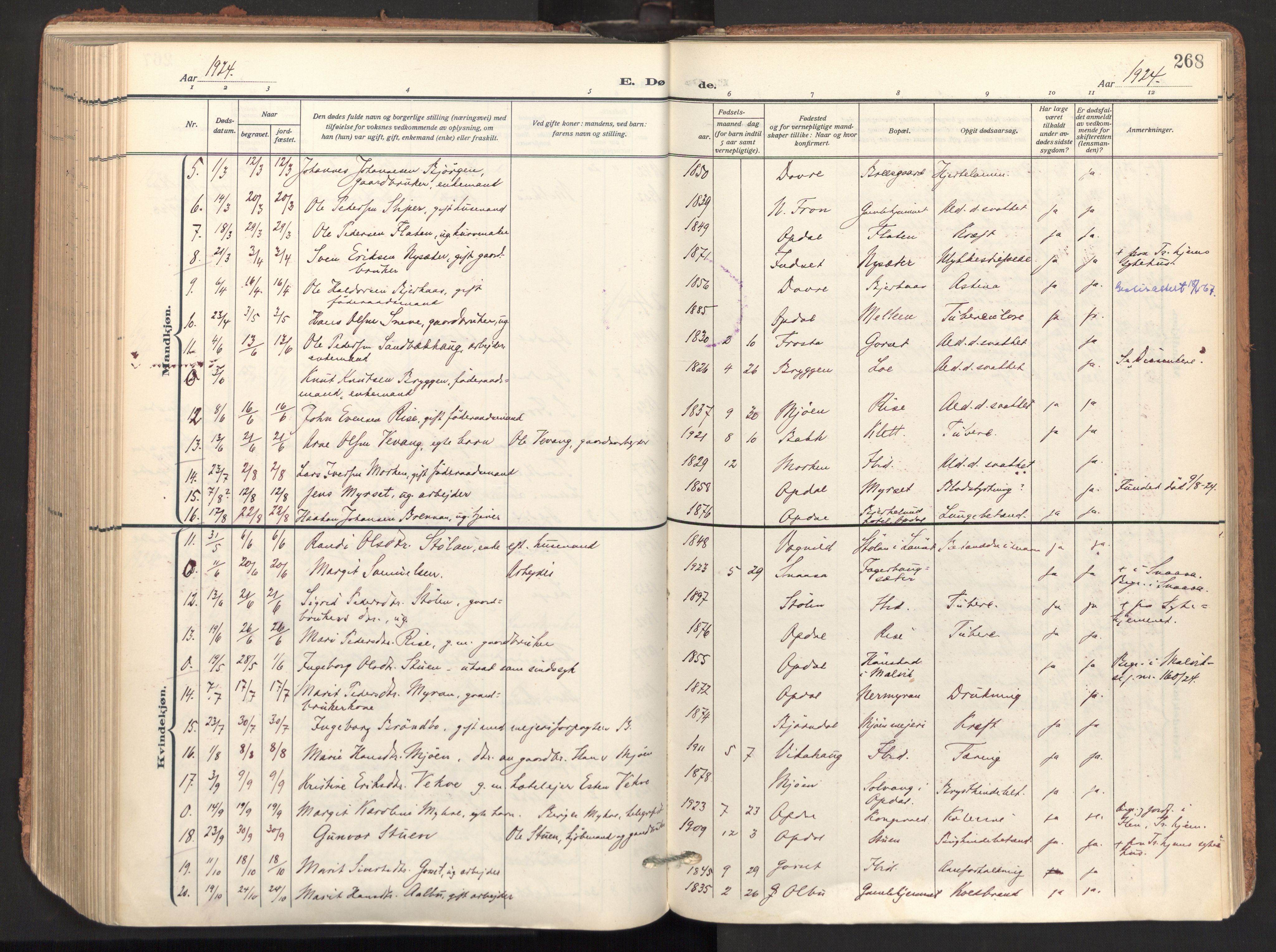 Ministerialprotokoller, klokkerbøker og fødselsregistre - Sør-Trøndelag, SAT/A-1456/678/L0909: Parish register (official) no. 678A17, 1912-1930, p. 268