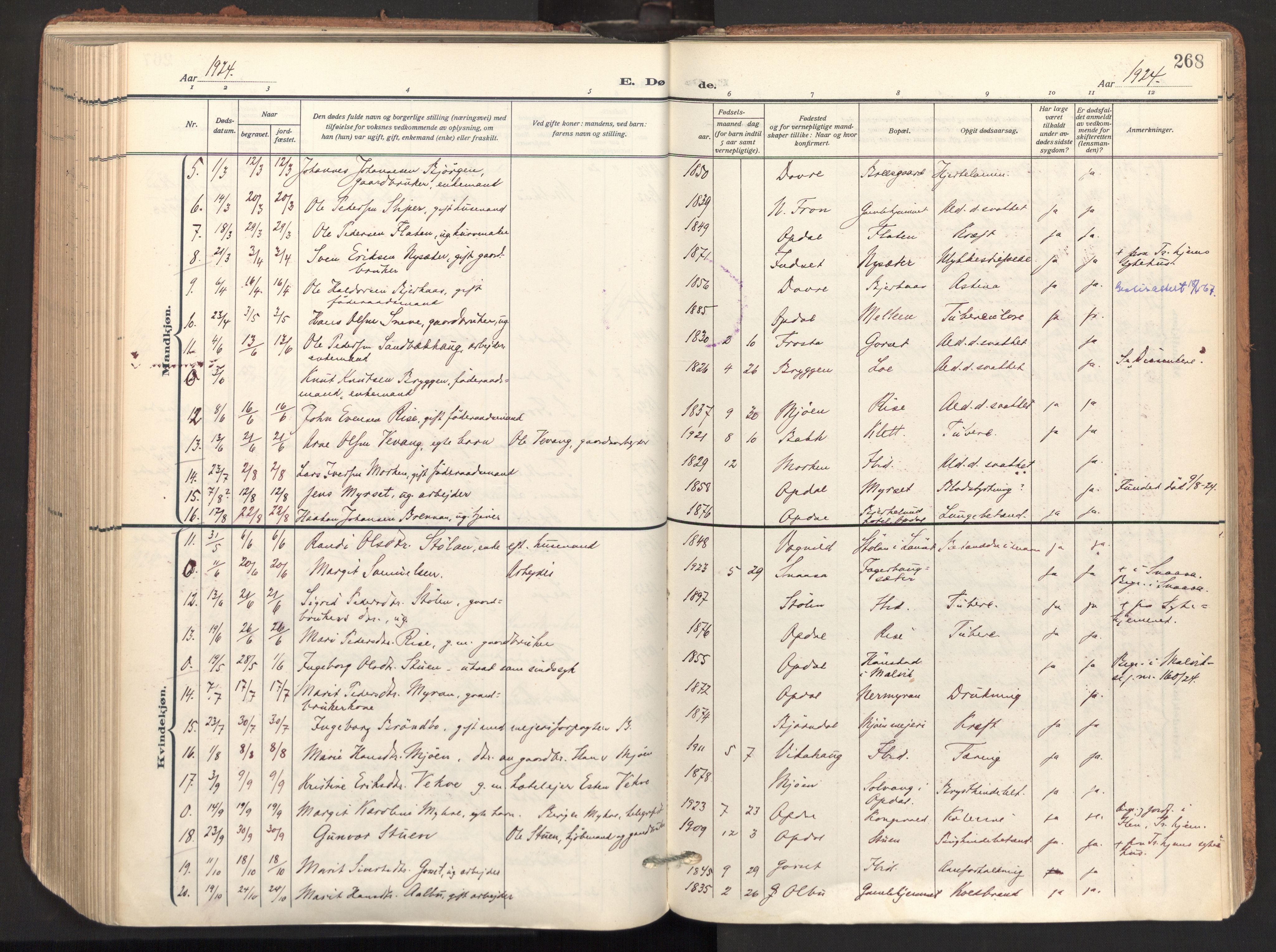 Ministerialprotokoller, klokkerbøker og fødselsregistre - Sør-Trøndelag, AV/SAT-A-1456/678/L0909: Parish register (official) no. 678A17, 1912-1930, p. 268