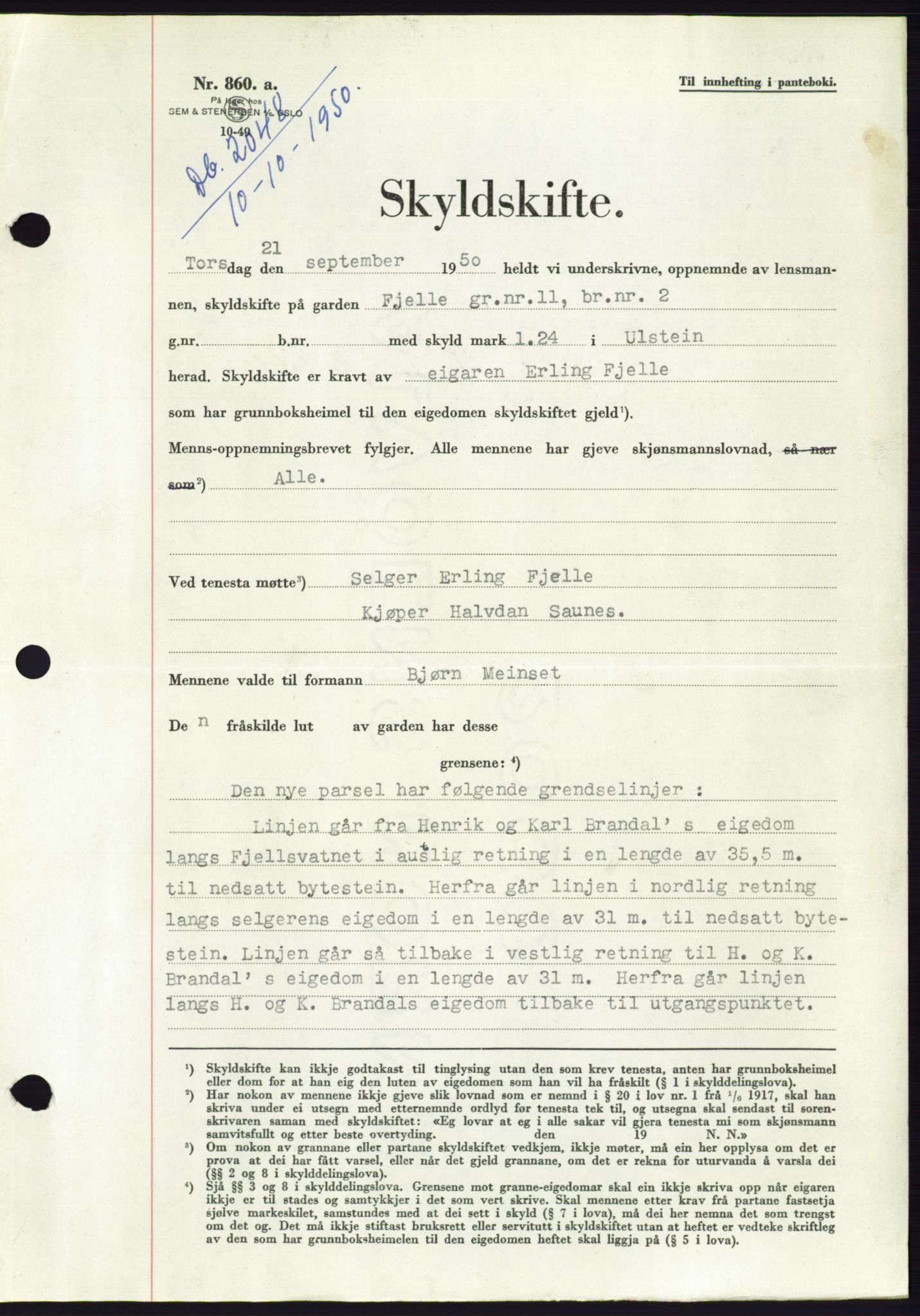 Søre Sunnmøre sorenskriveri, SAT/A-4122/1/2/2C/L0087: Mortgage book no. 13A, 1950-1950, Diary no: : 2048/1950