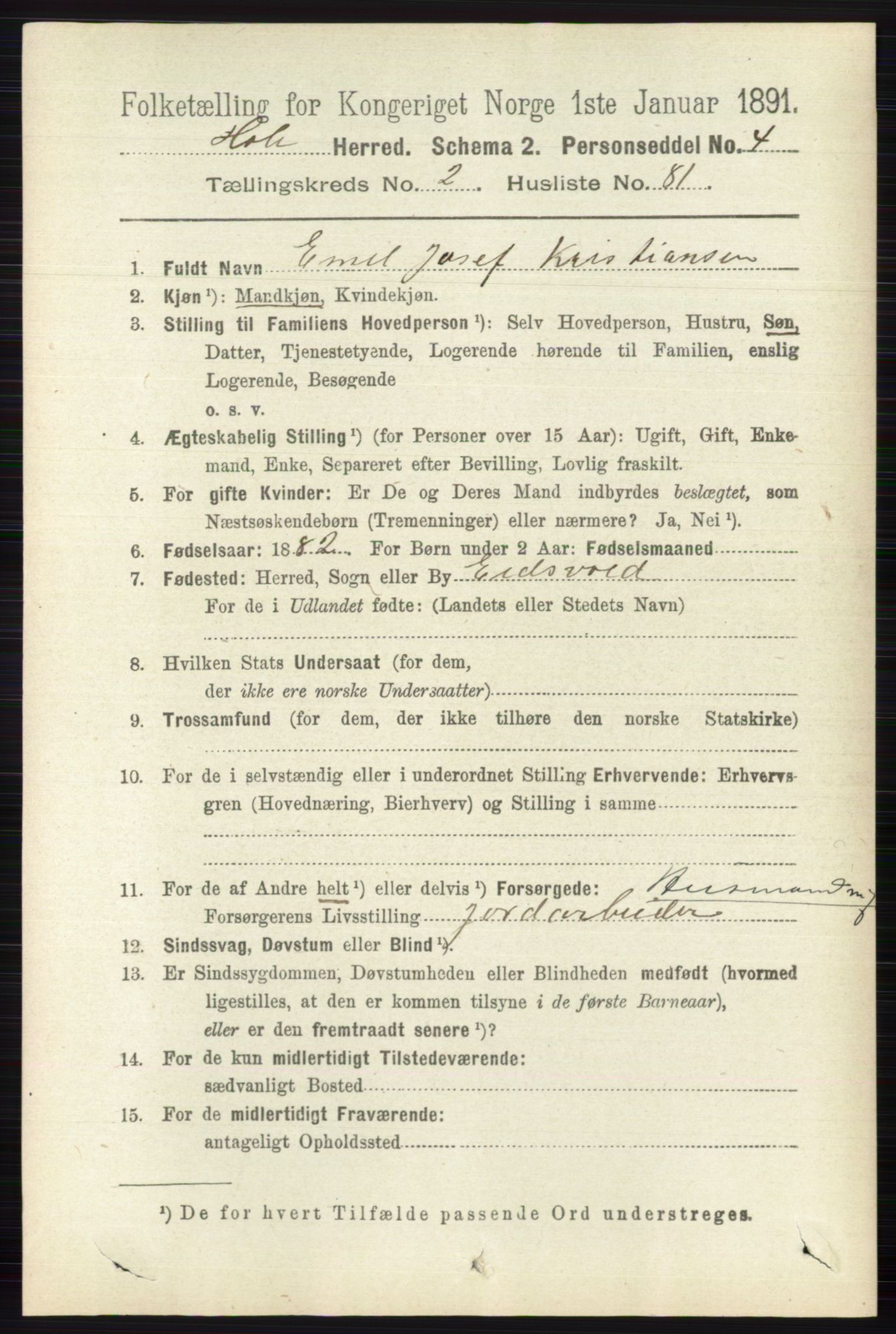 RA, 1891 census for 0612 Hole, 1891, p. 1112