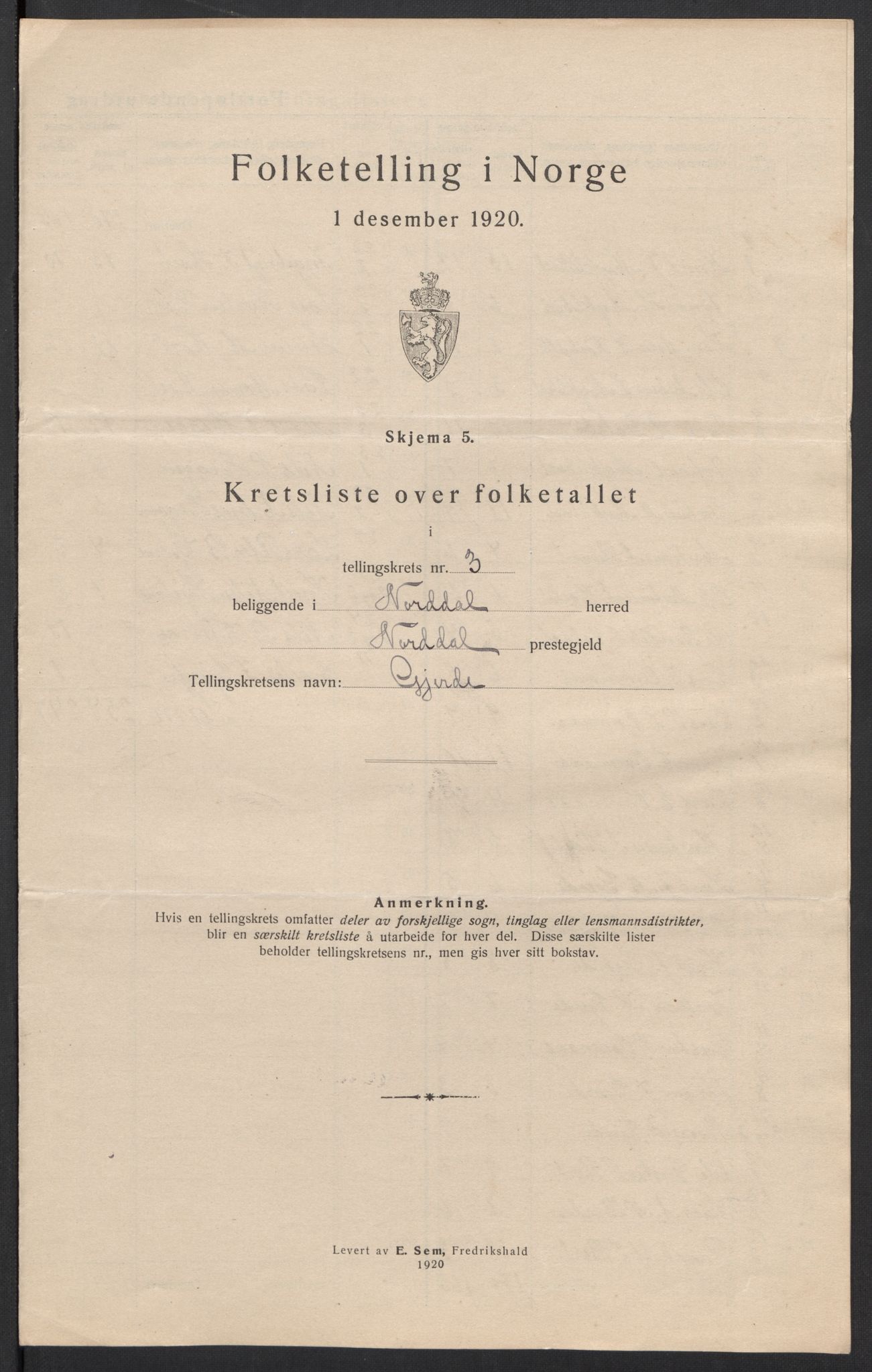 SAT, 1920 census for Norddal, 1920, p. 12