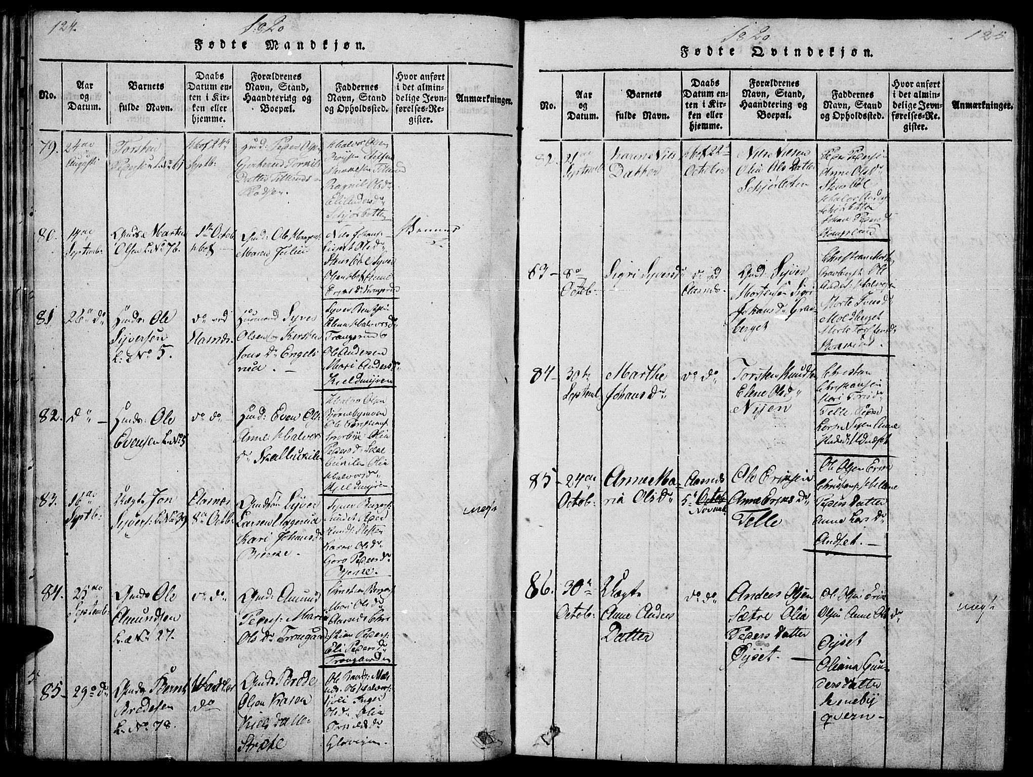 Hof prestekontor, AV/SAH-PREST-038/H/Ha/Haa/L0005: Parish register (official) no. 5, 1816-1822, p. 124-125