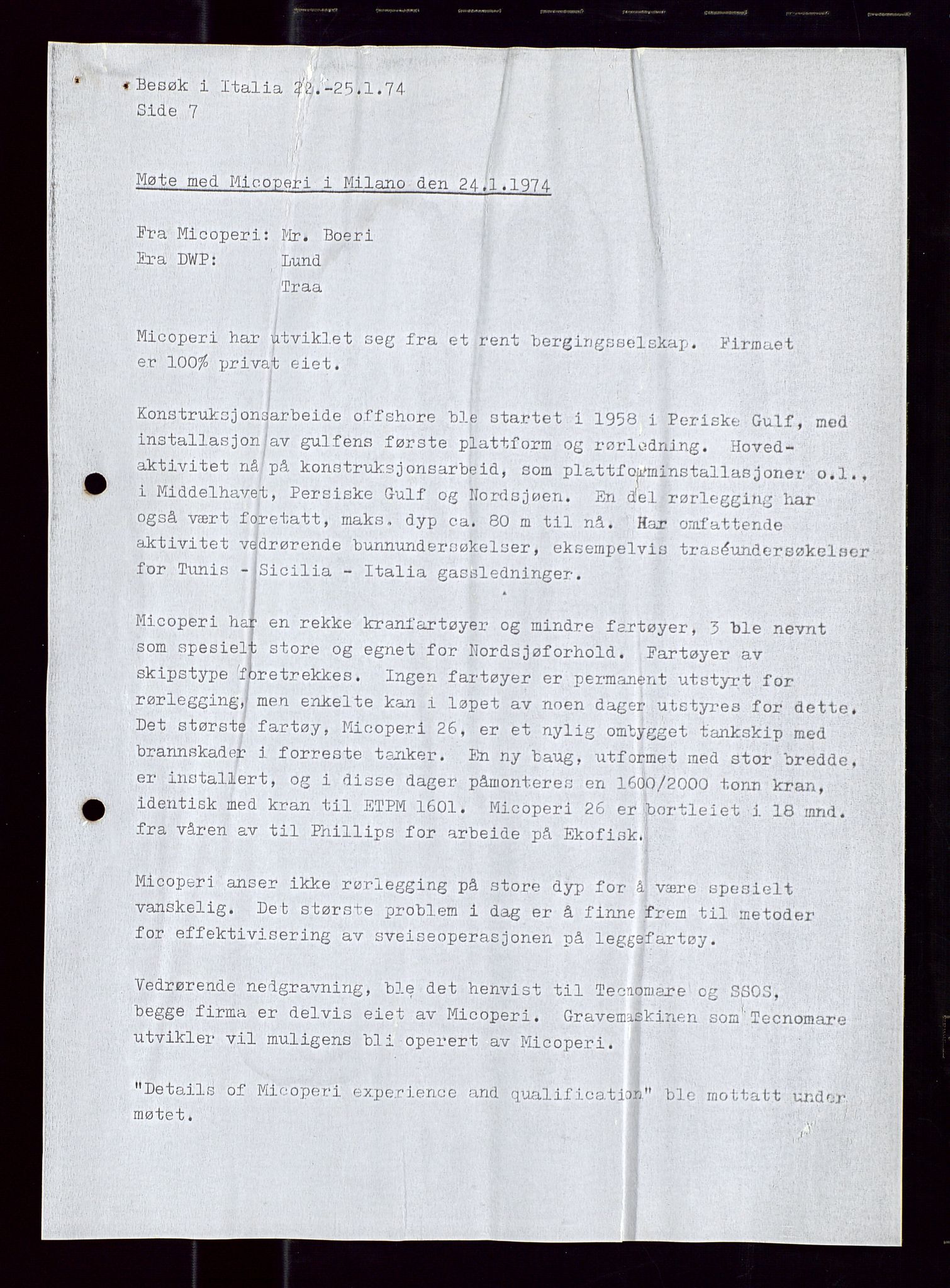 Industridepartementet, Oljekontoret, AV/SAST-A-101348/Di/L0001: DWP, møter juni - november, komiteemøter nr. 19 - 26, 1973-1974, p. 13