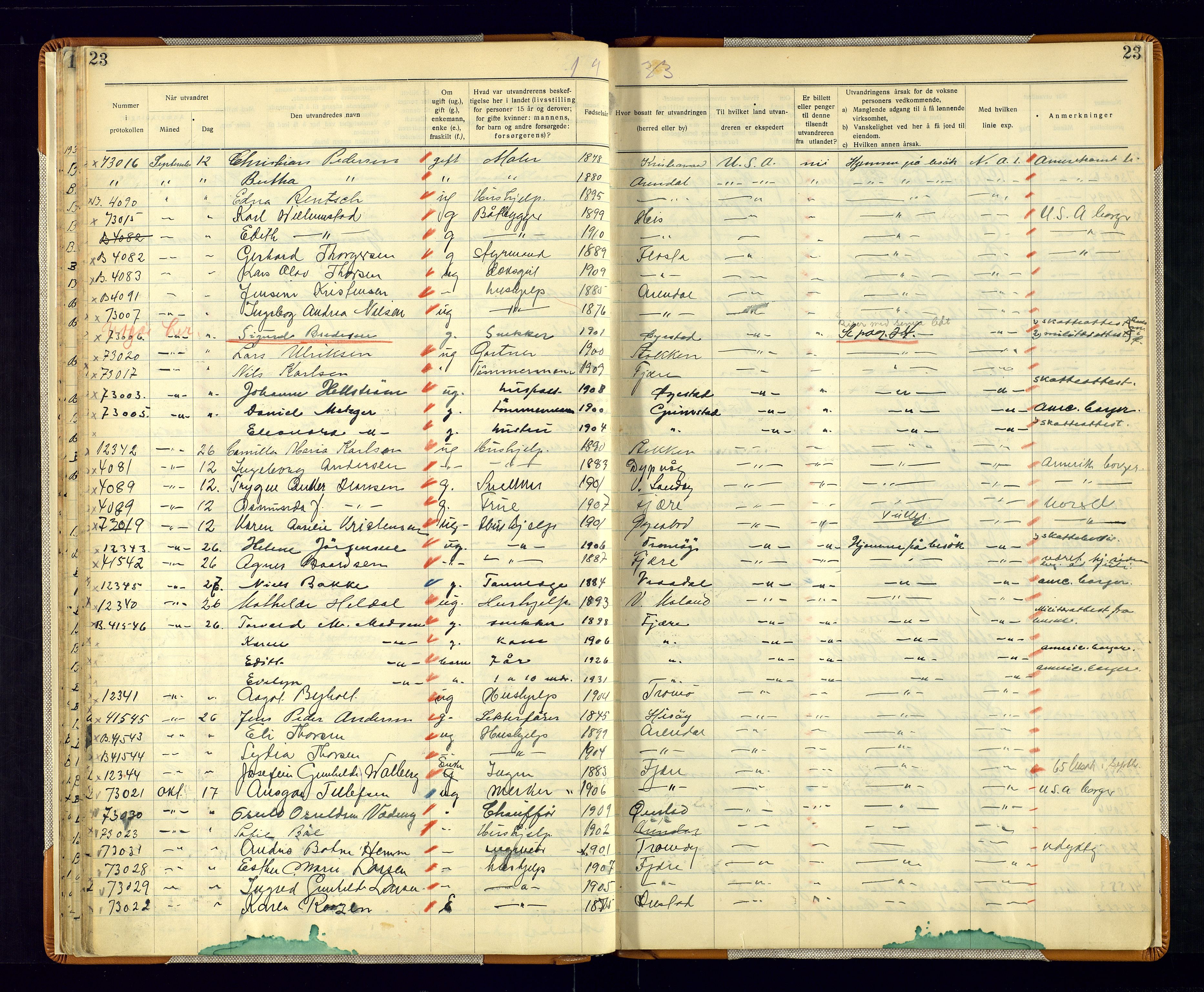 Arendal politikammer - 1, AV/SAK-1243-0001/K/Kb/L0111: Emigrantprotokoll, 1930-1946, p. 23