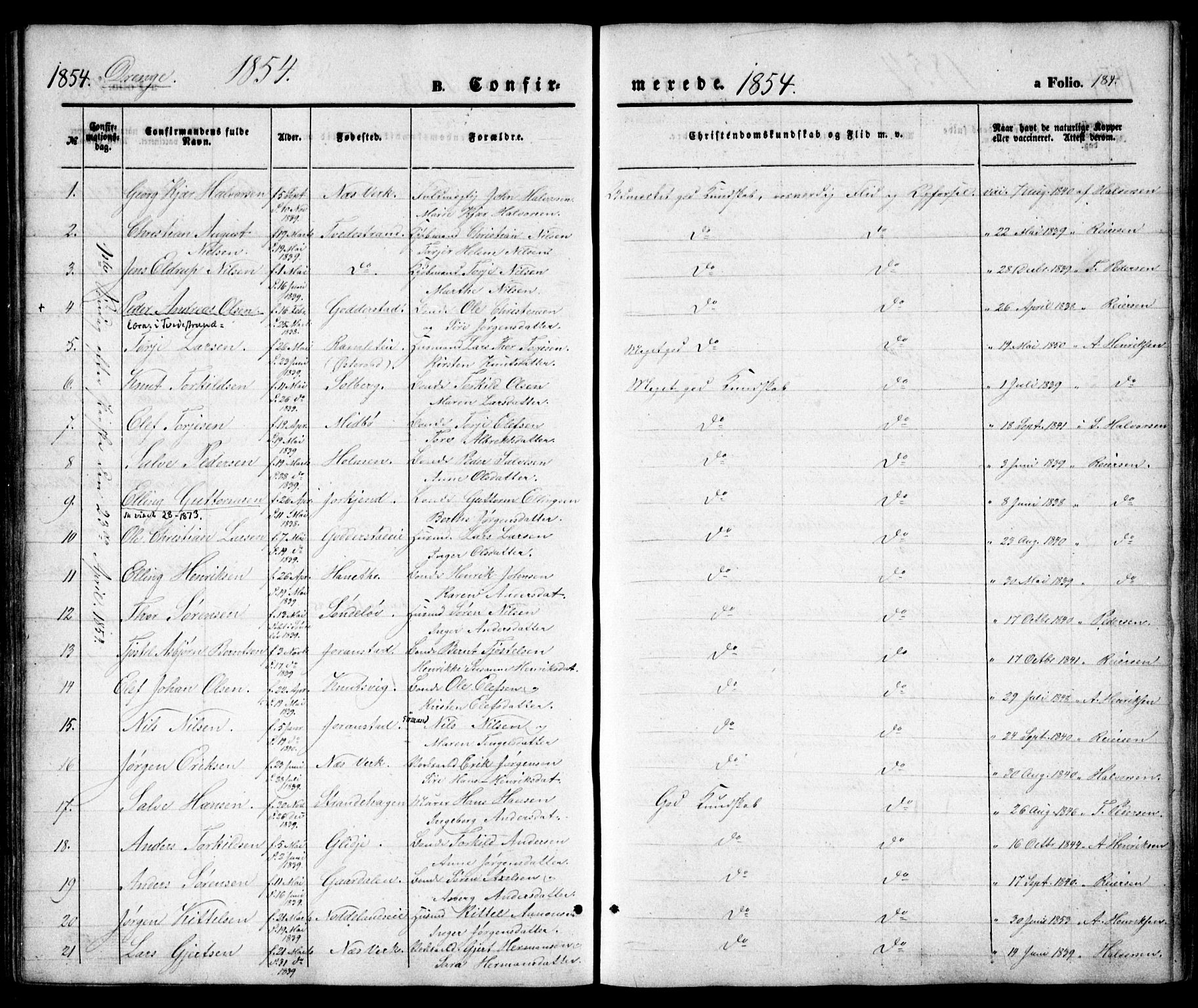 Holt sokneprestkontor, AV/SAK-1111-0021/F/Fa/L0008: Parish register (official) no. A 8, 1849-1860, p. 184