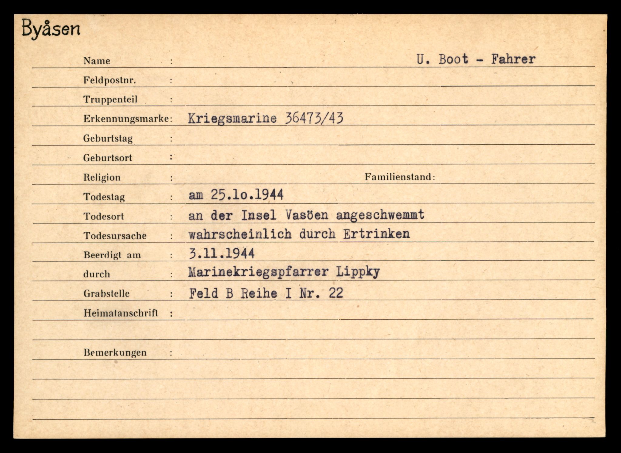 Distriktskontoret for krigsgraver, AV/SAT-A-5030/E/L0004: Kasett/kartotek over tysk Krigskirkegård på Byåsen, 1945, p. 2053