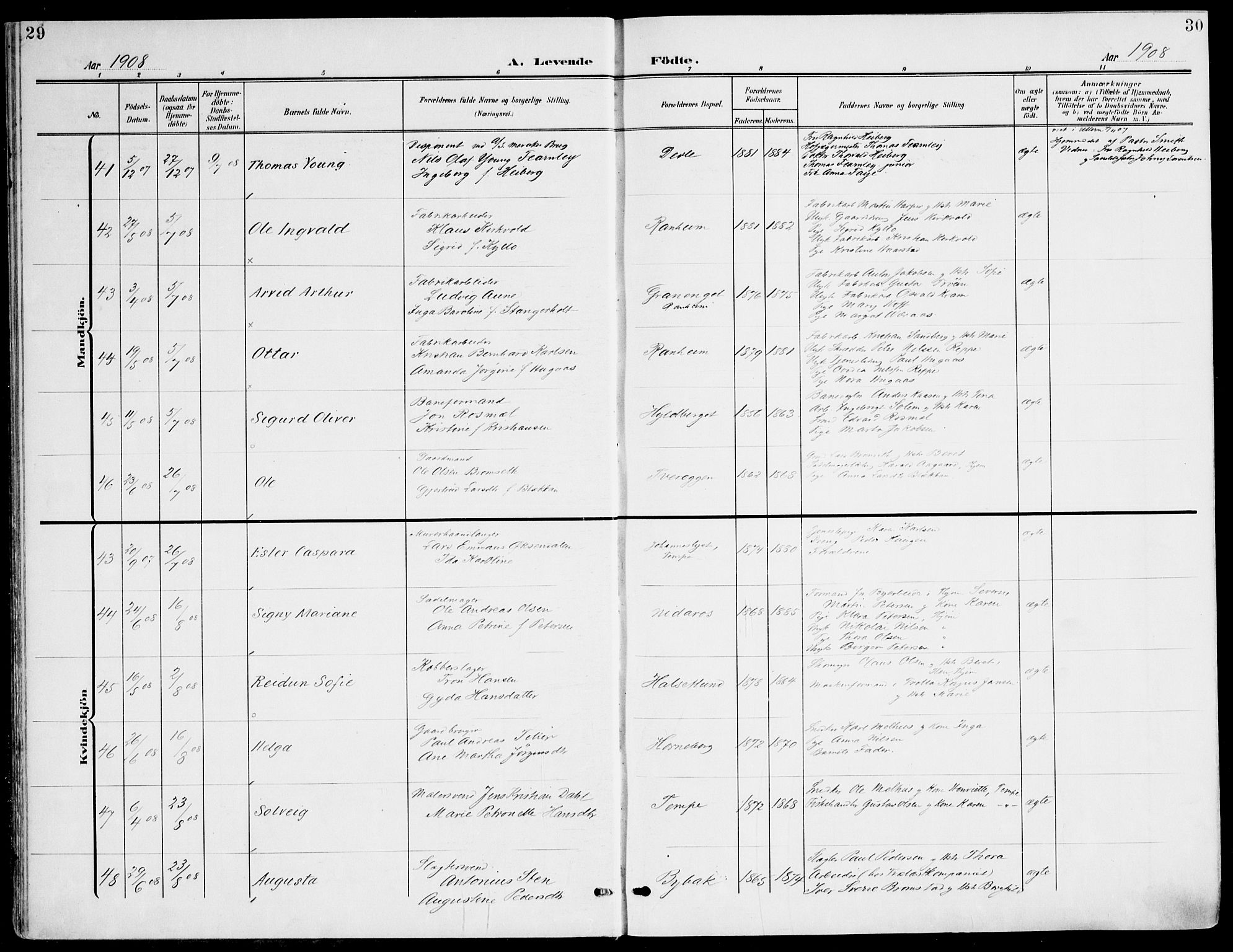 Ministerialprotokoller, klokkerbøker og fødselsregistre - Sør-Trøndelag, SAT/A-1456/607/L0320: Parish register (official) no. 607A04, 1907-1915, p. 29-30
