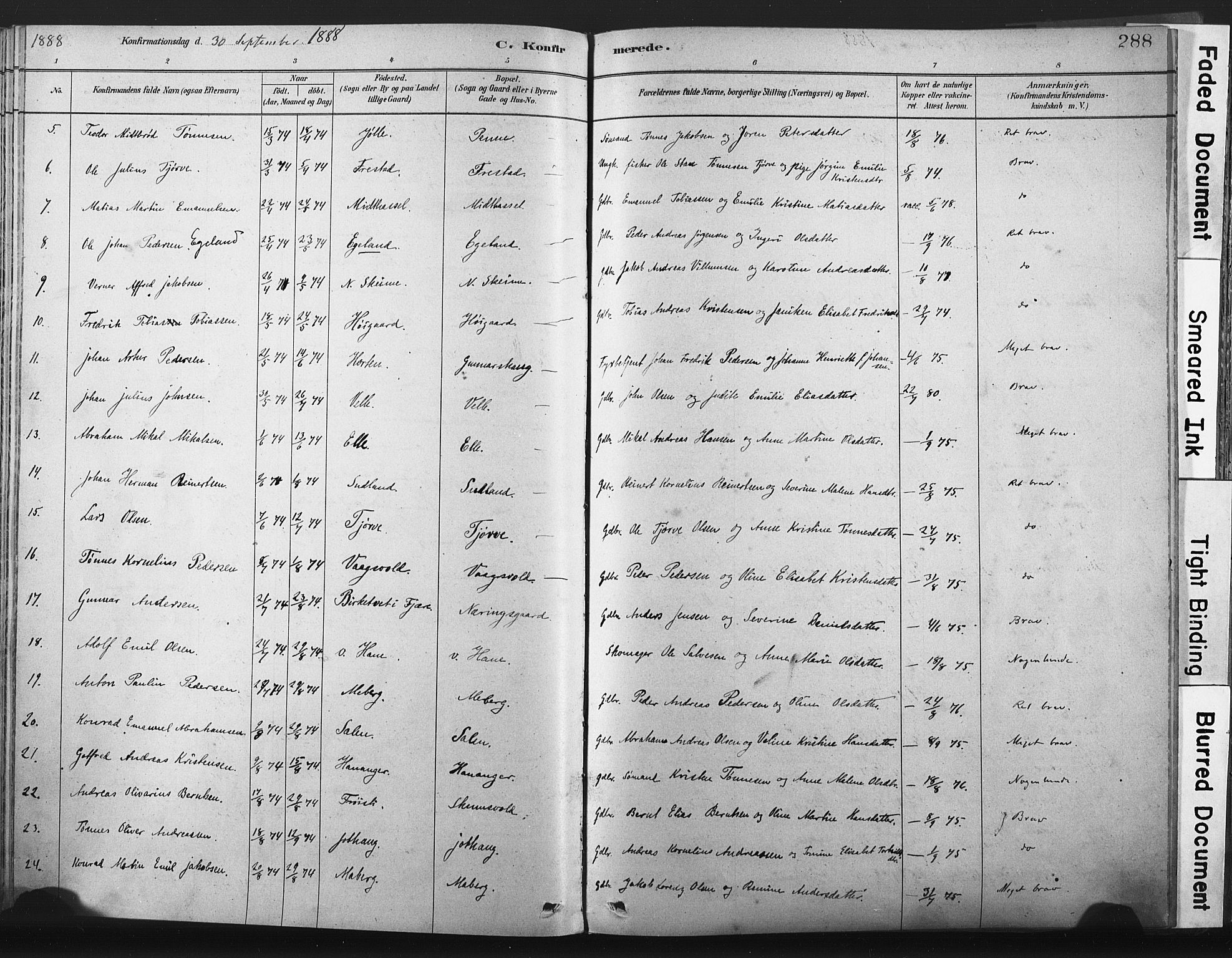 Lista sokneprestkontor, AV/SAK-1111-0027/F/Fa/L0012: Parish register (official) no. A 12, 1879-1903, p. 288