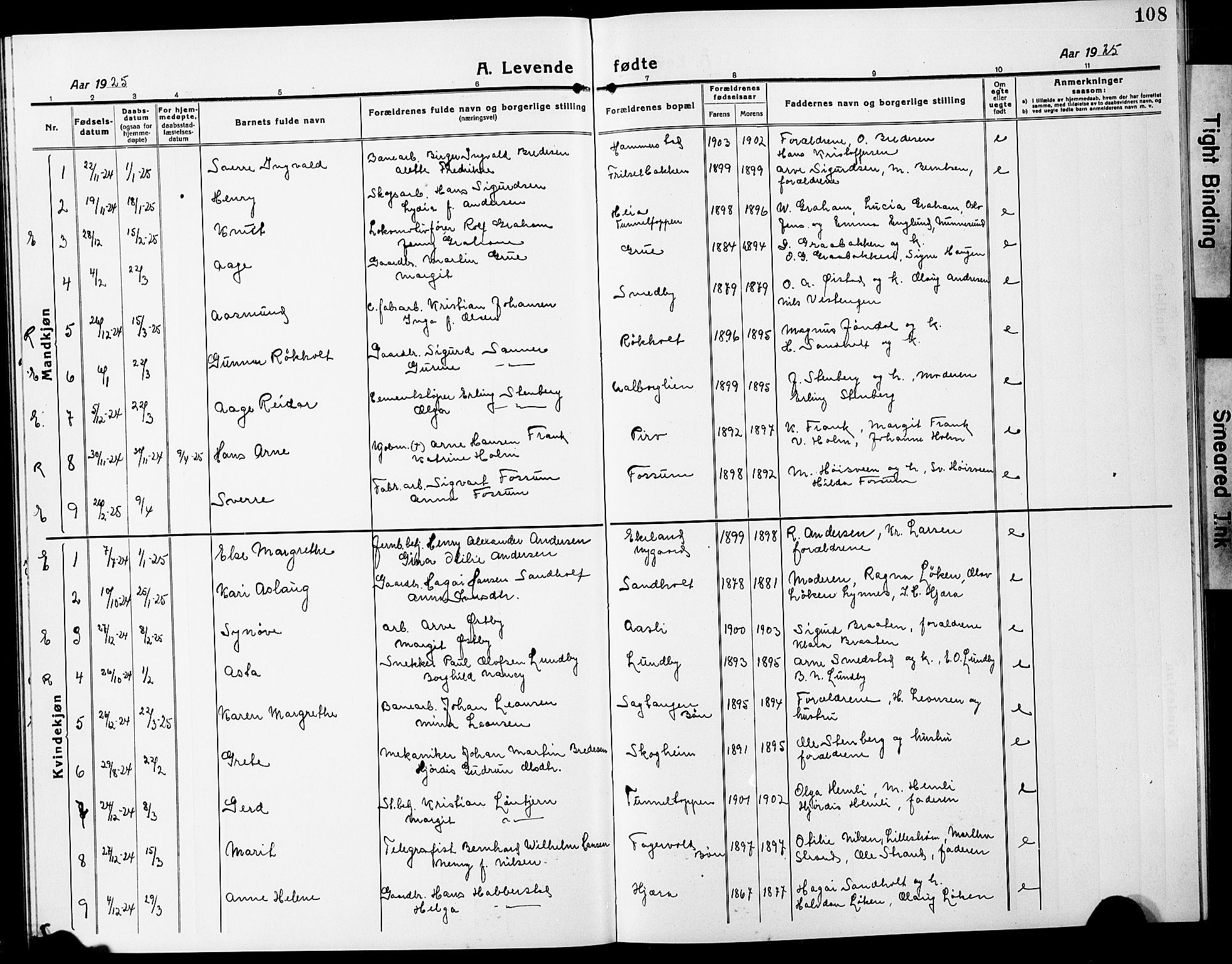 Eidsvoll prestekontor Kirkebøker, AV/SAO-A-10888/G/Ga/L0010: Parish register (copy) no. I 10, 1919-1929, p. 108