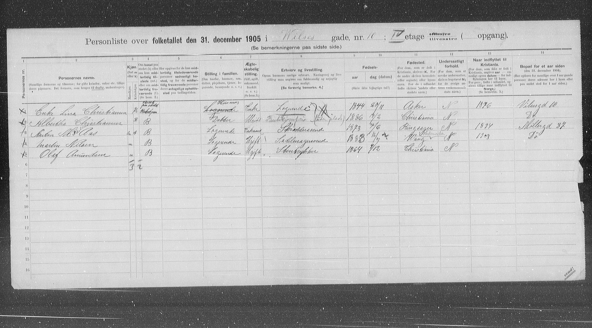 OBA, Municipal Census 1905 for Kristiania, 1905, p. 67542