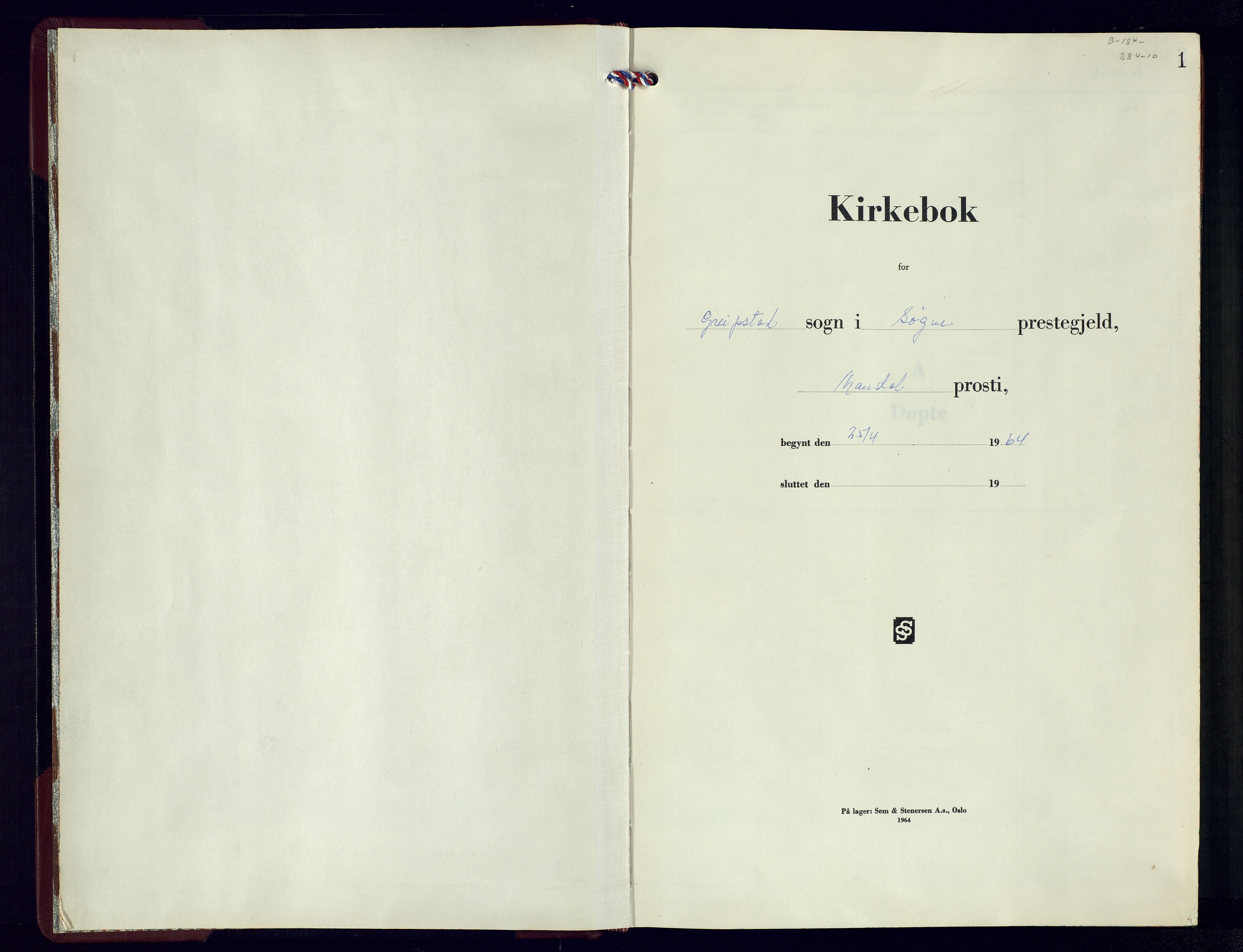 Søgne sokneprestkontor, SAK/1111-0037/F/Fb/Fba/L0007: Parish register (copy) no. B-7, 1964-1980, p. 1