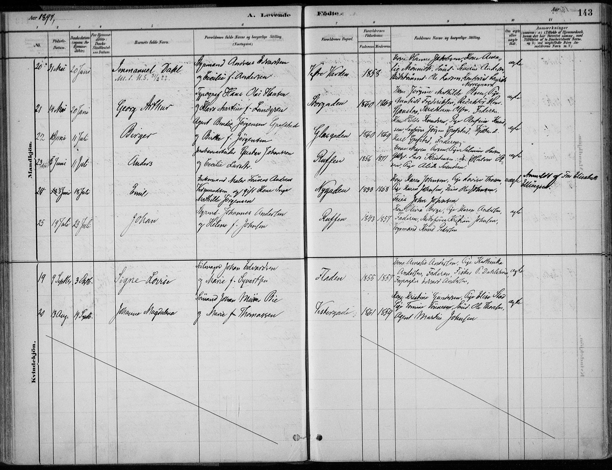 Grimstad sokneprestkontor, SAK/1111-0017/F/Fa/L0003: Parish register (official) no. A 2, 1882-1912, p. 143