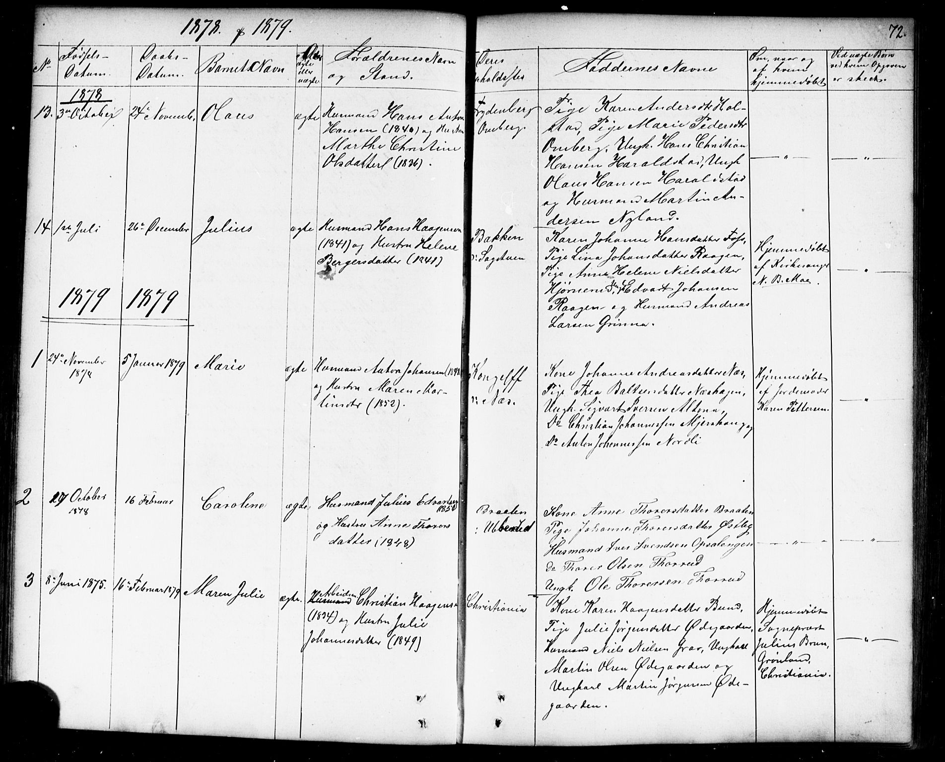 Enebakk prestekontor Kirkebøker, SAO/A-10171c/G/Gb/L0001: Parish register (copy) no. II 1, 1859-1890, p. 72