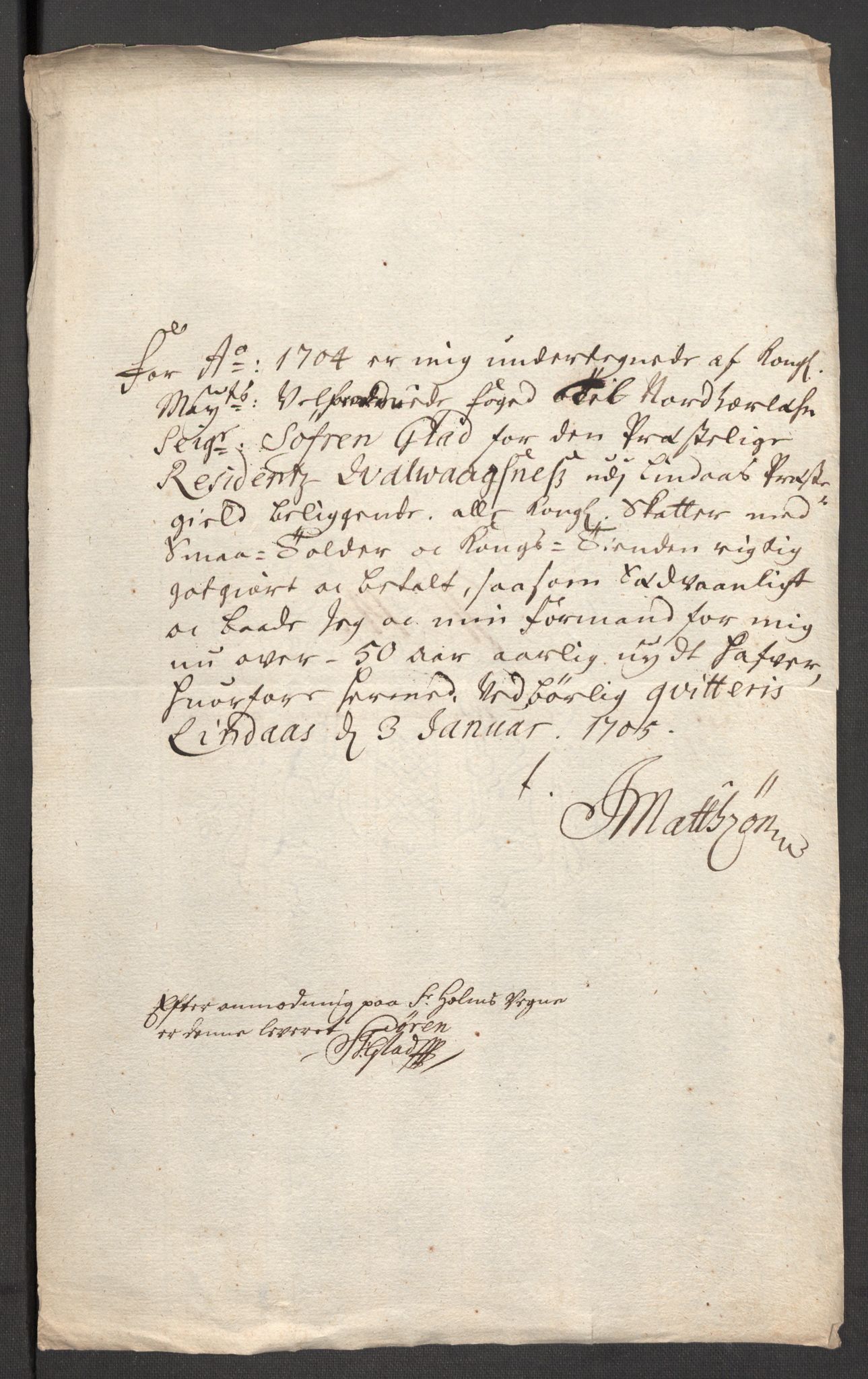 Rentekammeret inntil 1814, Reviderte regnskaper, Fogderegnskap, AV/RA-EA-4092/R51/L3187: Fogderegnskap Nordhordland og Voss, 1704-1705, p. 164