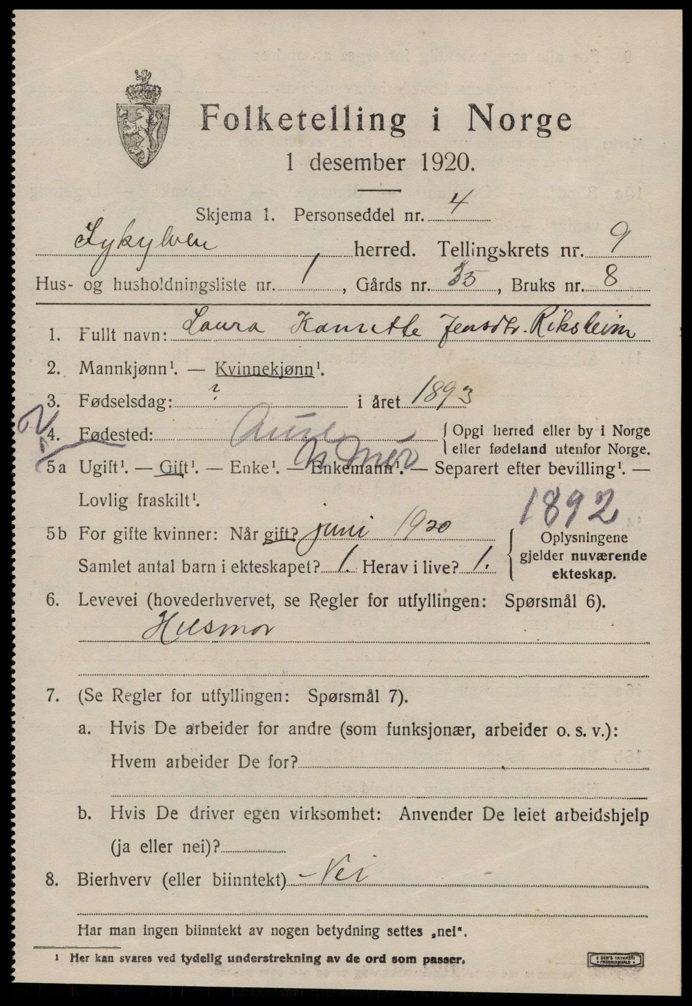 SAT, 1920 census for Sykkylven, 1920, p. 4691