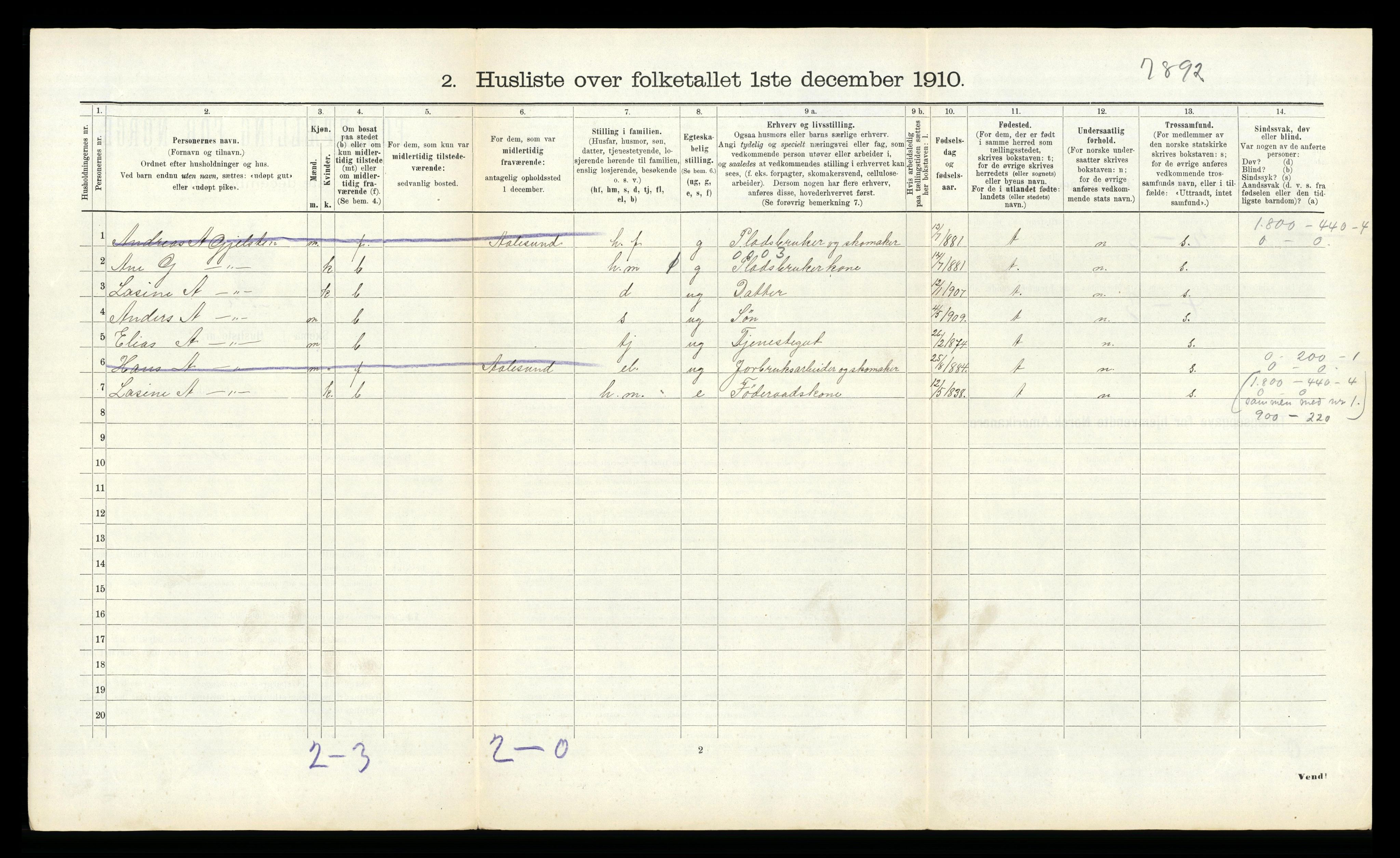 RA, 1910 census for Vestnes, 1910, p. 916