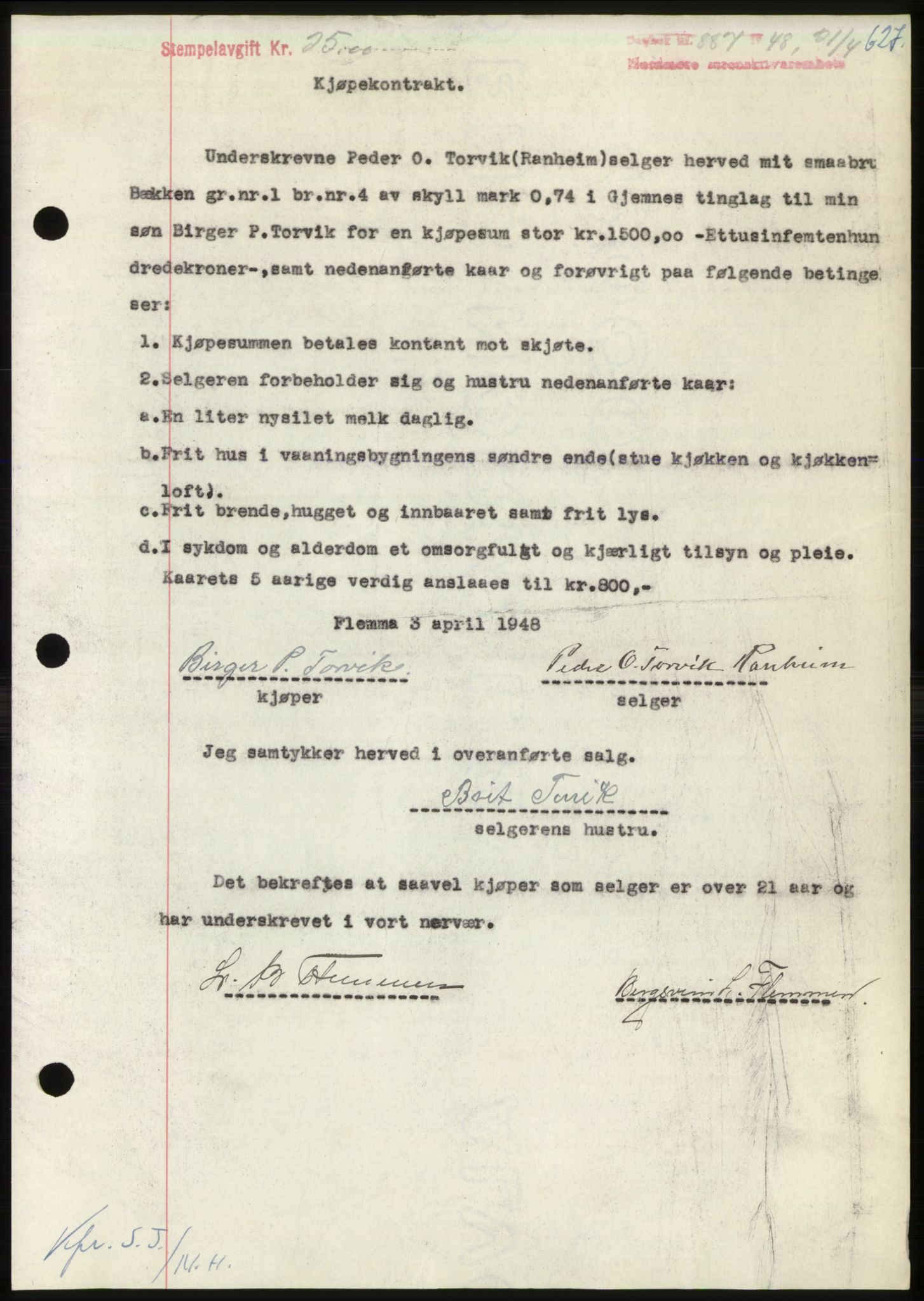 Nordmøre sorenskriveri, AV/SAT-A-4132/1/2/2Ca: Mortgage book no. B98, 1948-1948, Diary no: : 887/1948