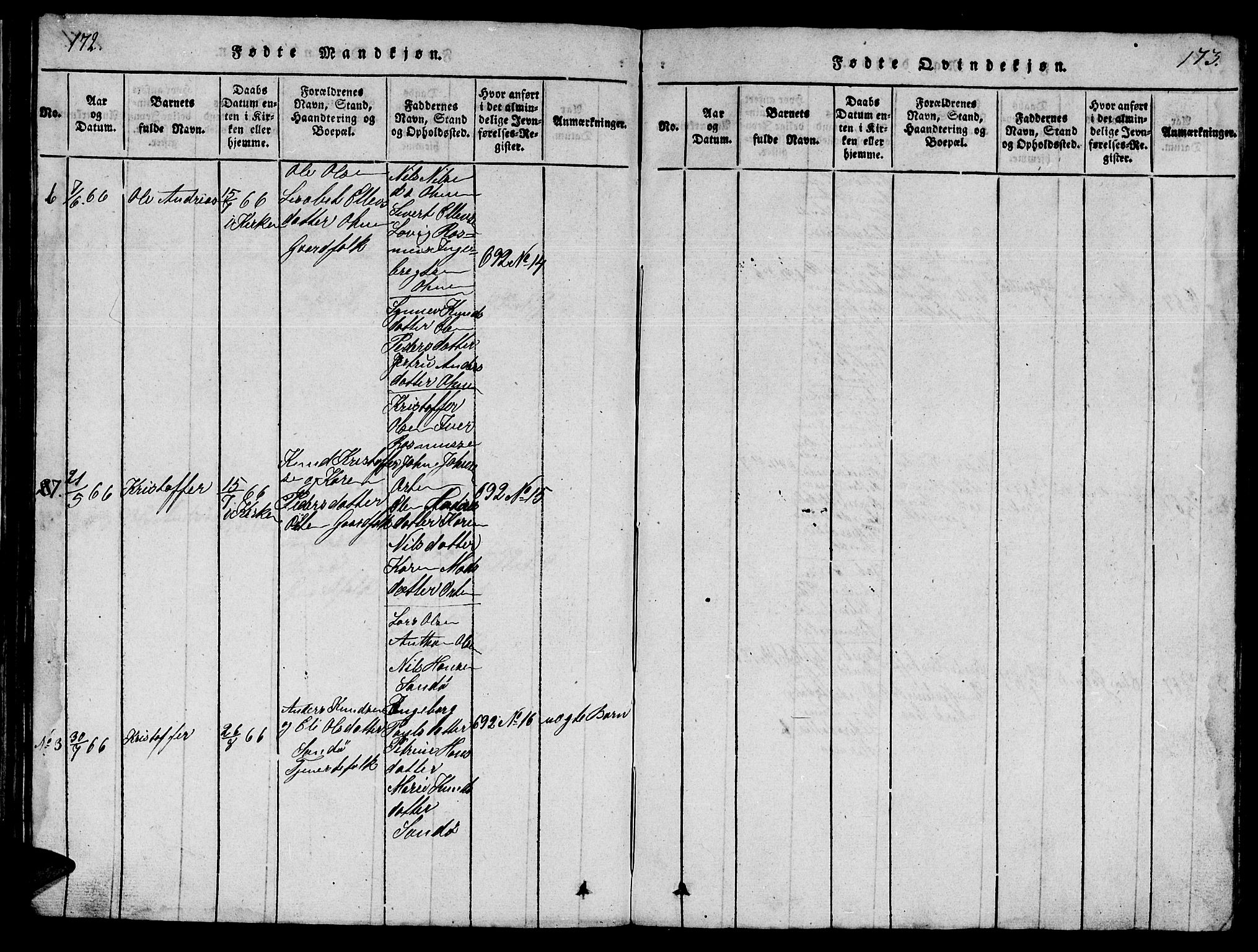 Ministerialprotokoller, klokkerbøker og fødselsregistre - Møre og Romsdal, AV/SAT-A-1454/561/L0731: Parish register (copy) no. 561C01, 1817-1867, p. 172-173