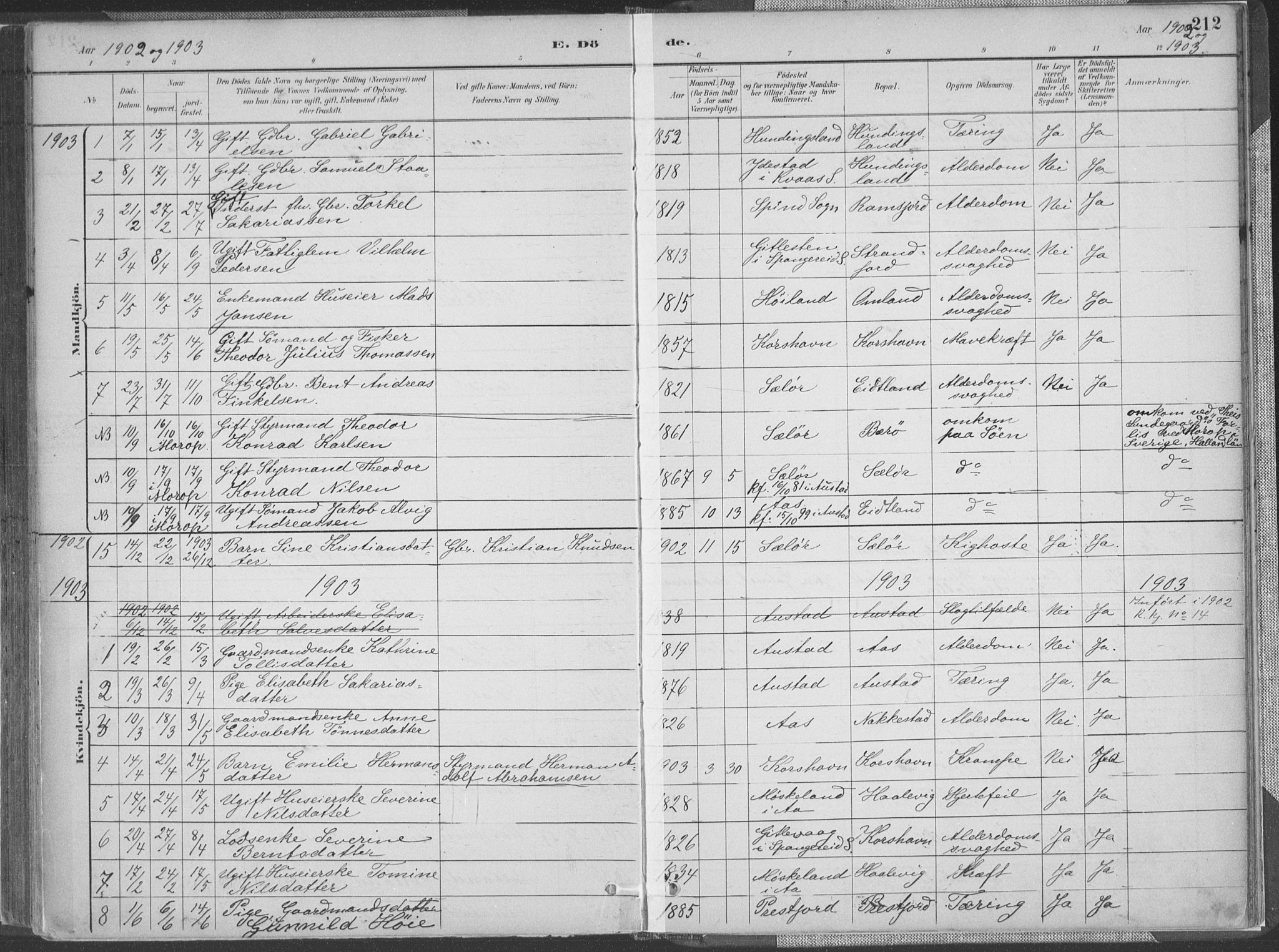 Lyngdal sokneprestkontor, SAK/1111-0029/F/Fa/Faa/L0004: Parish register (official) no. A 4, 1883-1904, p. 212