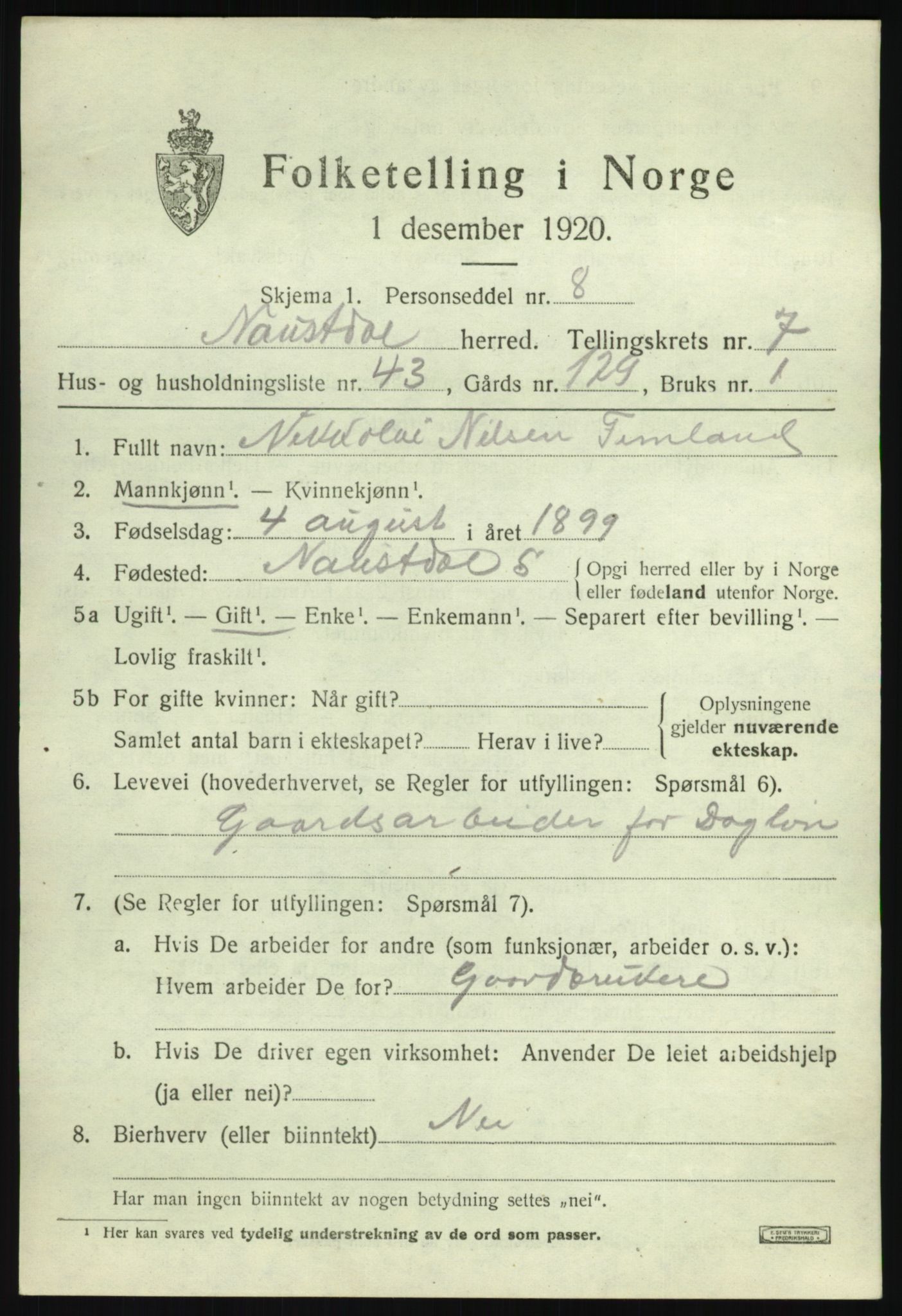 SAB, 1920 census for Naustdal, 1920, p. 4677