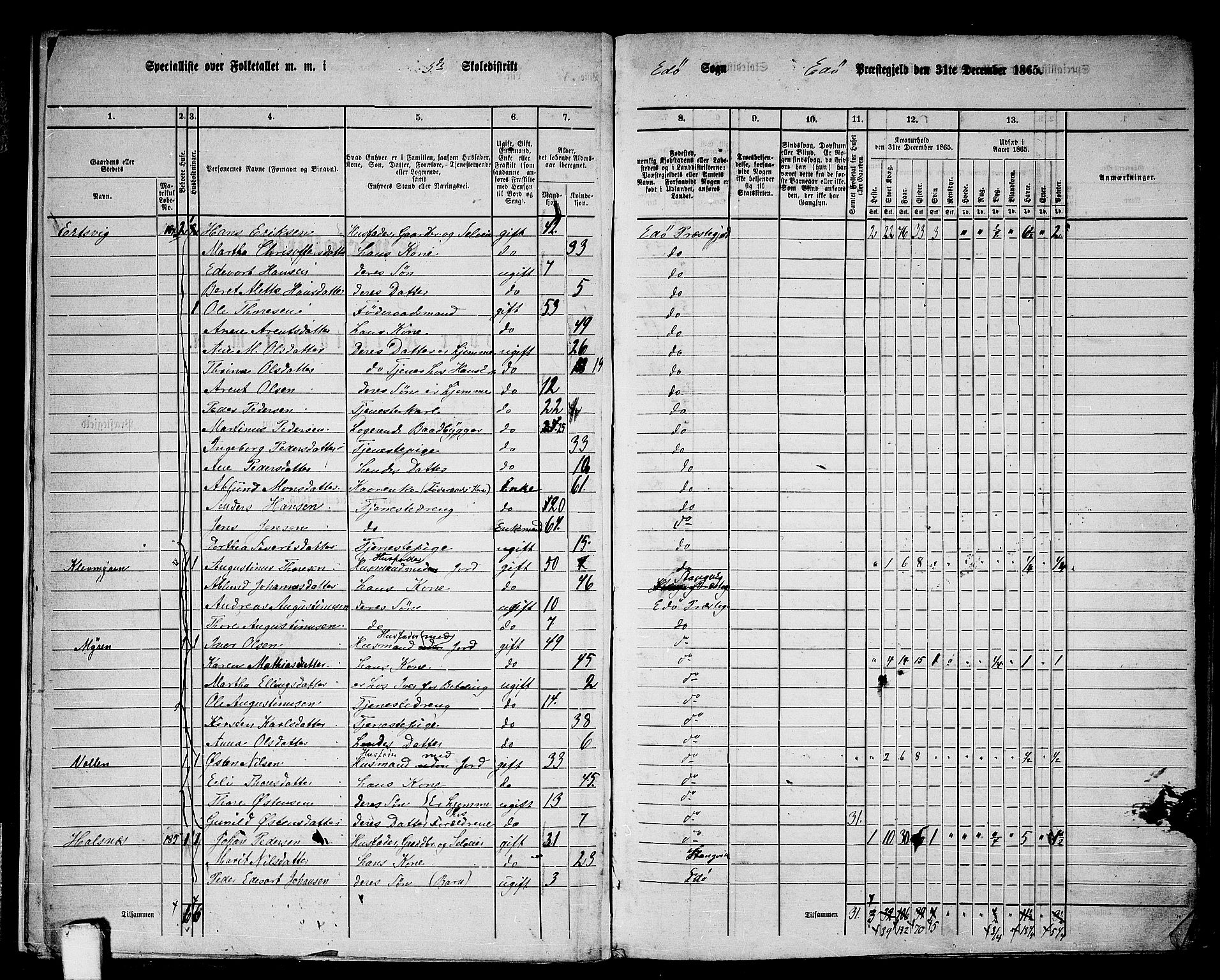 RA, 1865 census for Edøy, 1865, p. 11