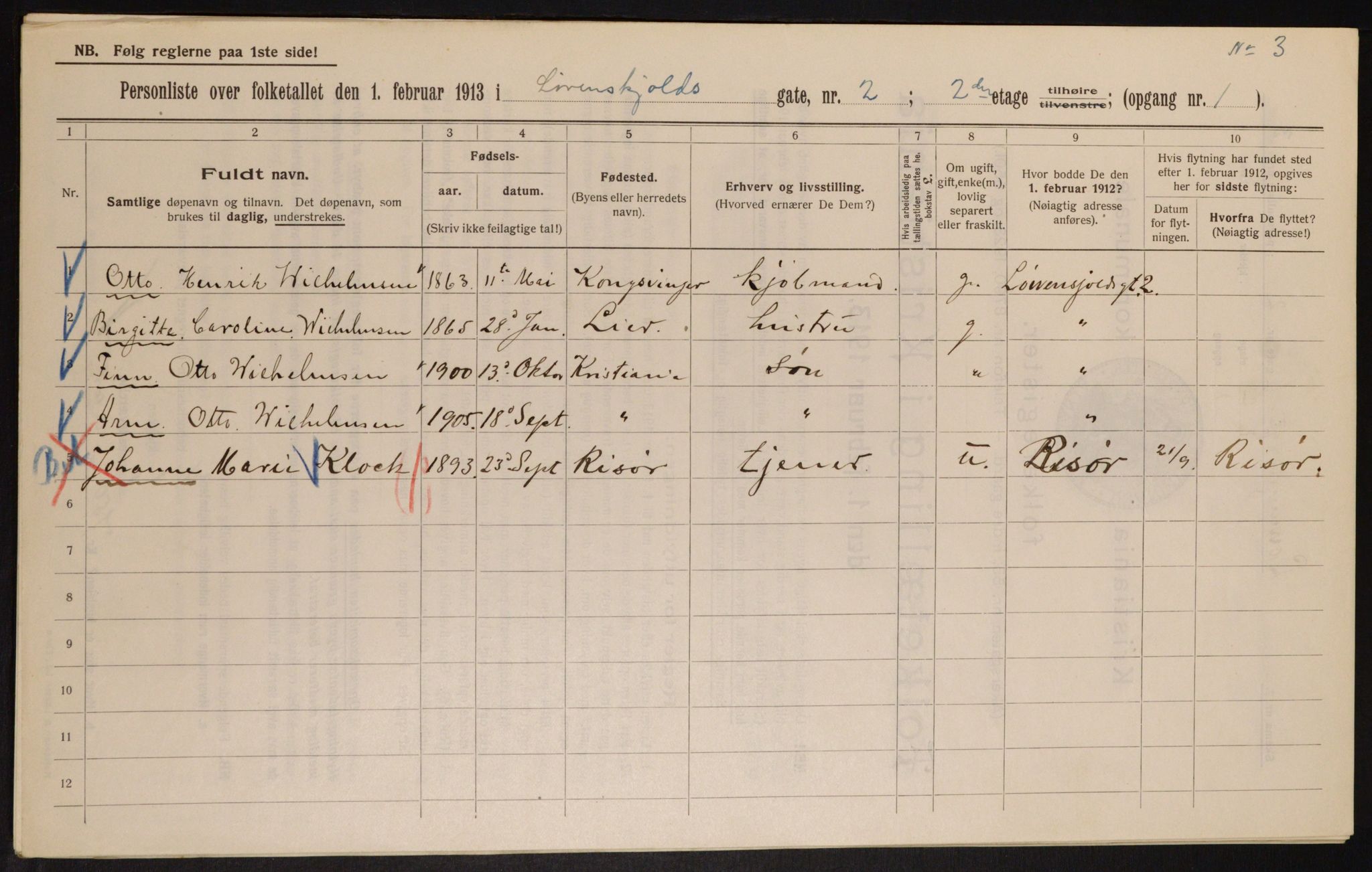 OBA, Municipal Census 1913 for Kristiania, 1913, p. 58596