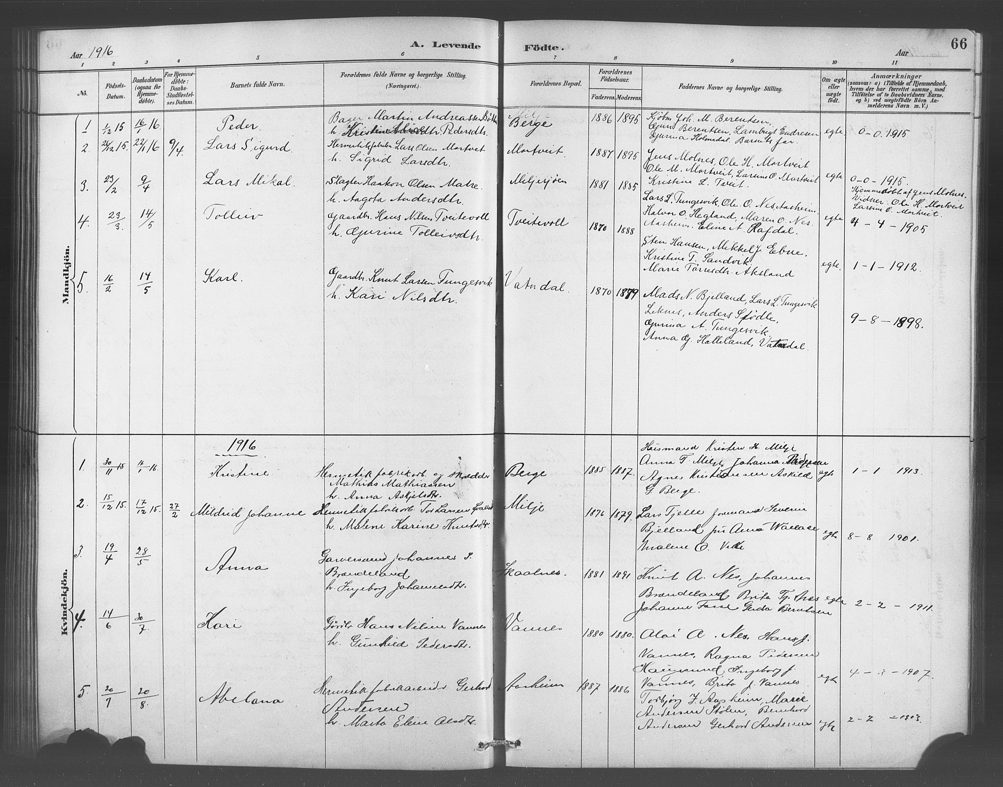 Skånevik sokneprestembete, AV/SAB-A-77801/H/Hab: Parish register (copy) no. A 2, 1888-1924, p. 66