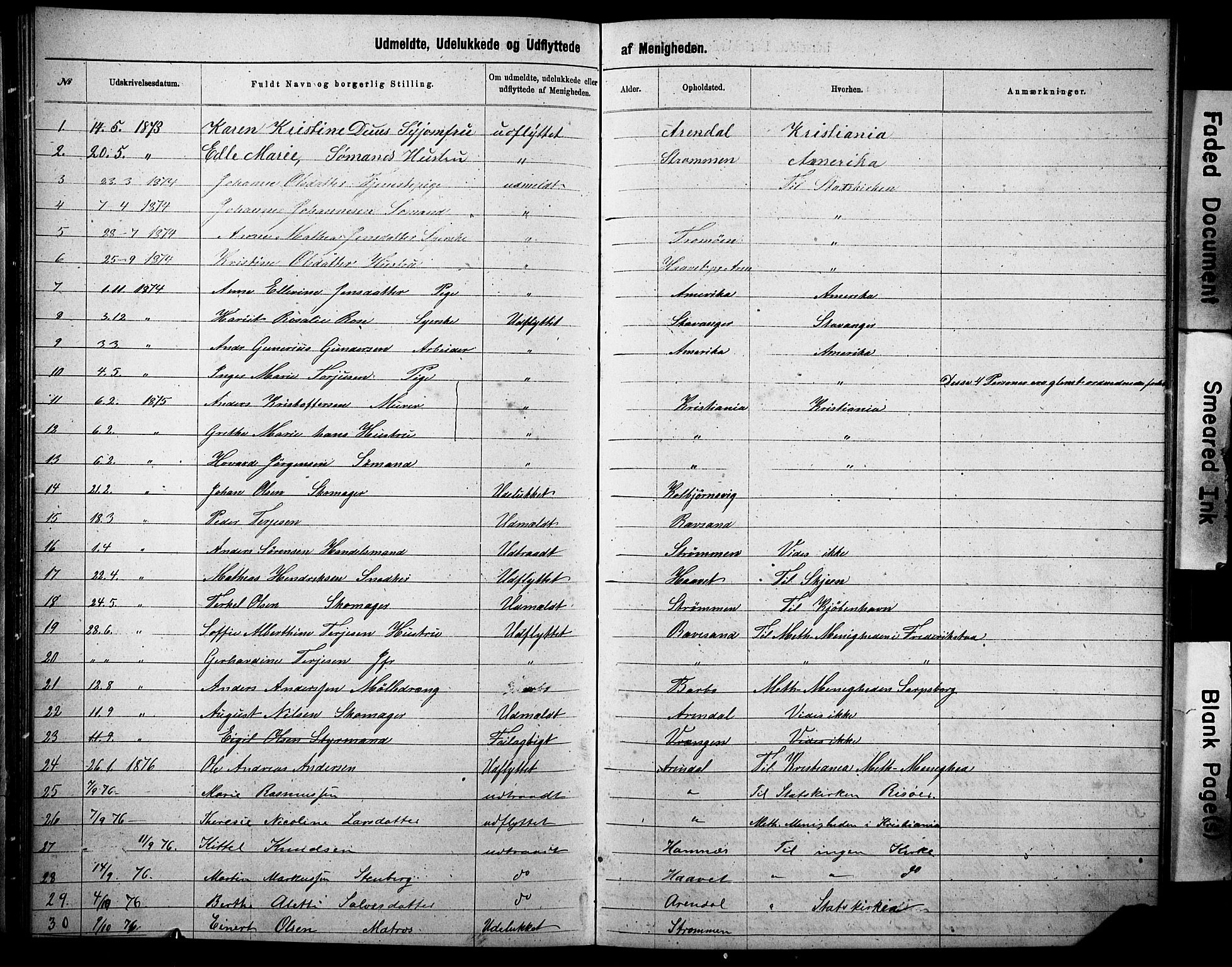 Metodistmenigheten, Arendal, SAK/1292-0011/F/Fa/L0002: Dissenter register no. F-3, 1867-1884