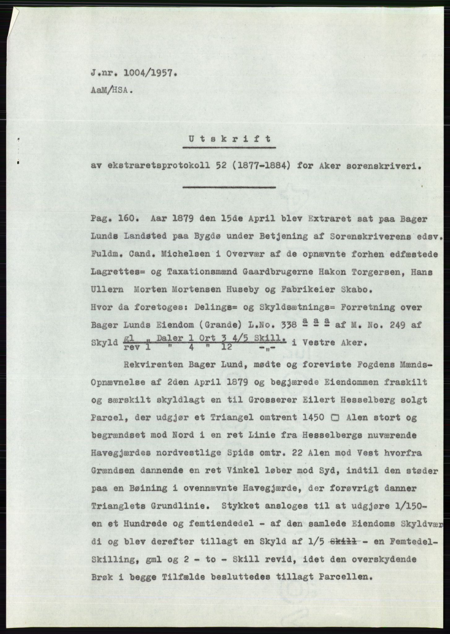 Statsarkivet i Oslo, SAO/A-10621/Z/Zd/L0007: Avskrifter, j.nr 804-1436/1957, 1957, p. 160