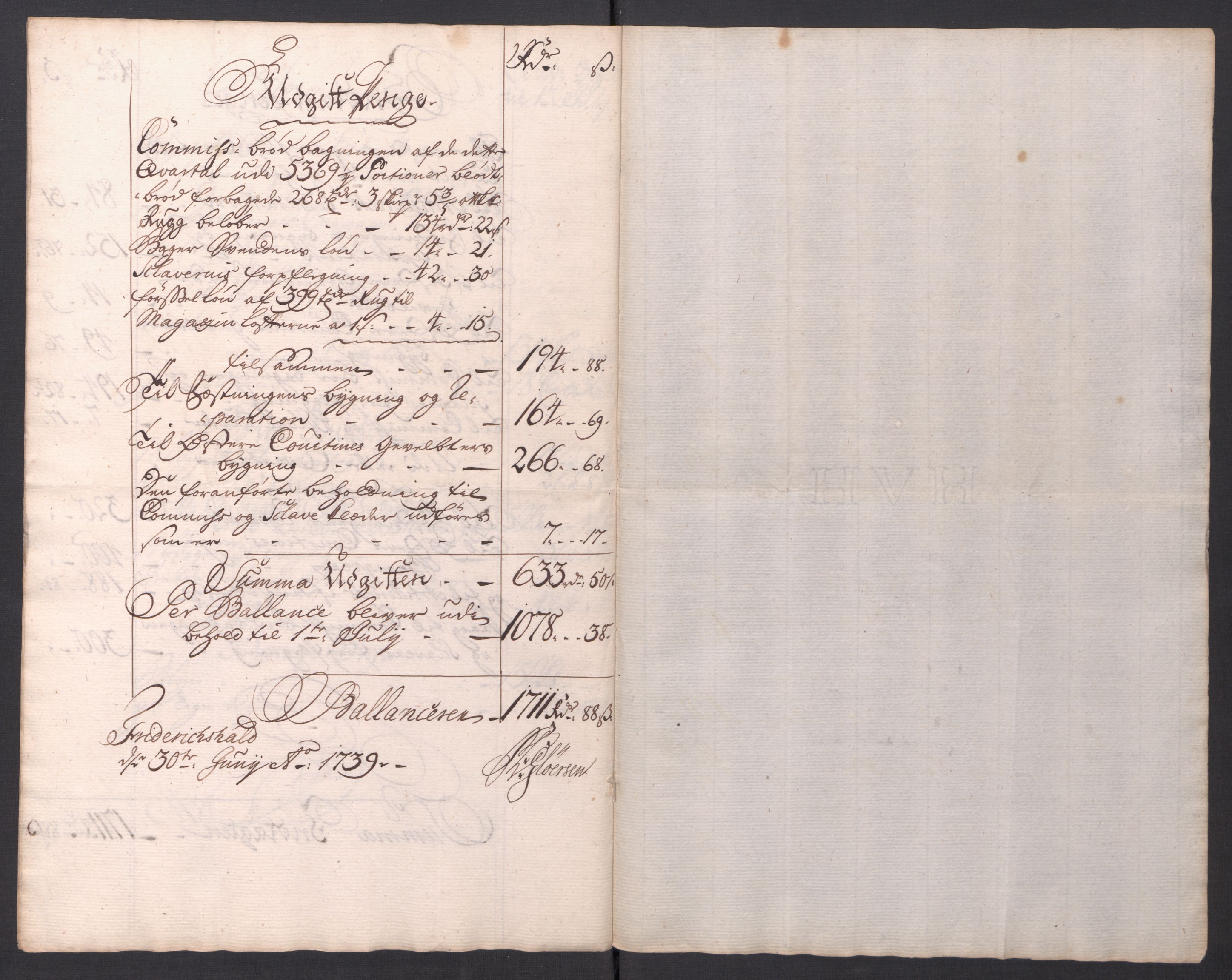 Kommanderende general (KG I) med Det norske krigsdirektorium, AV/RA-EA-5419/D/L0154: Fredriksten festning: Brev, inventarfortegnelser og regnskapsekstrakter, 1730-1739, p. 766