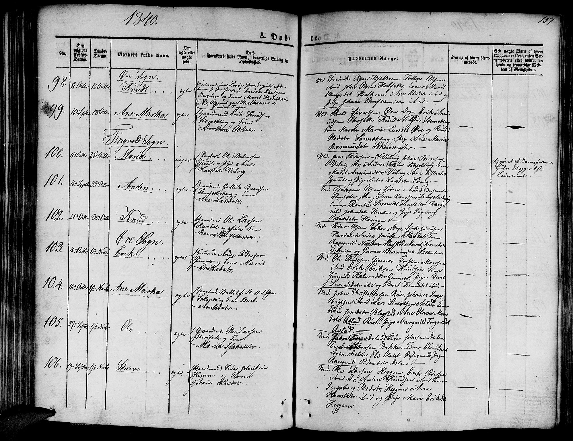 Ministerialprotokoller, klokkerbøker og fødselsregistre - Møre og Romsdal, AV/SAT-A-1454/586/L0983: Parish register (official) no. 586A09, 1829-1843, p. 151